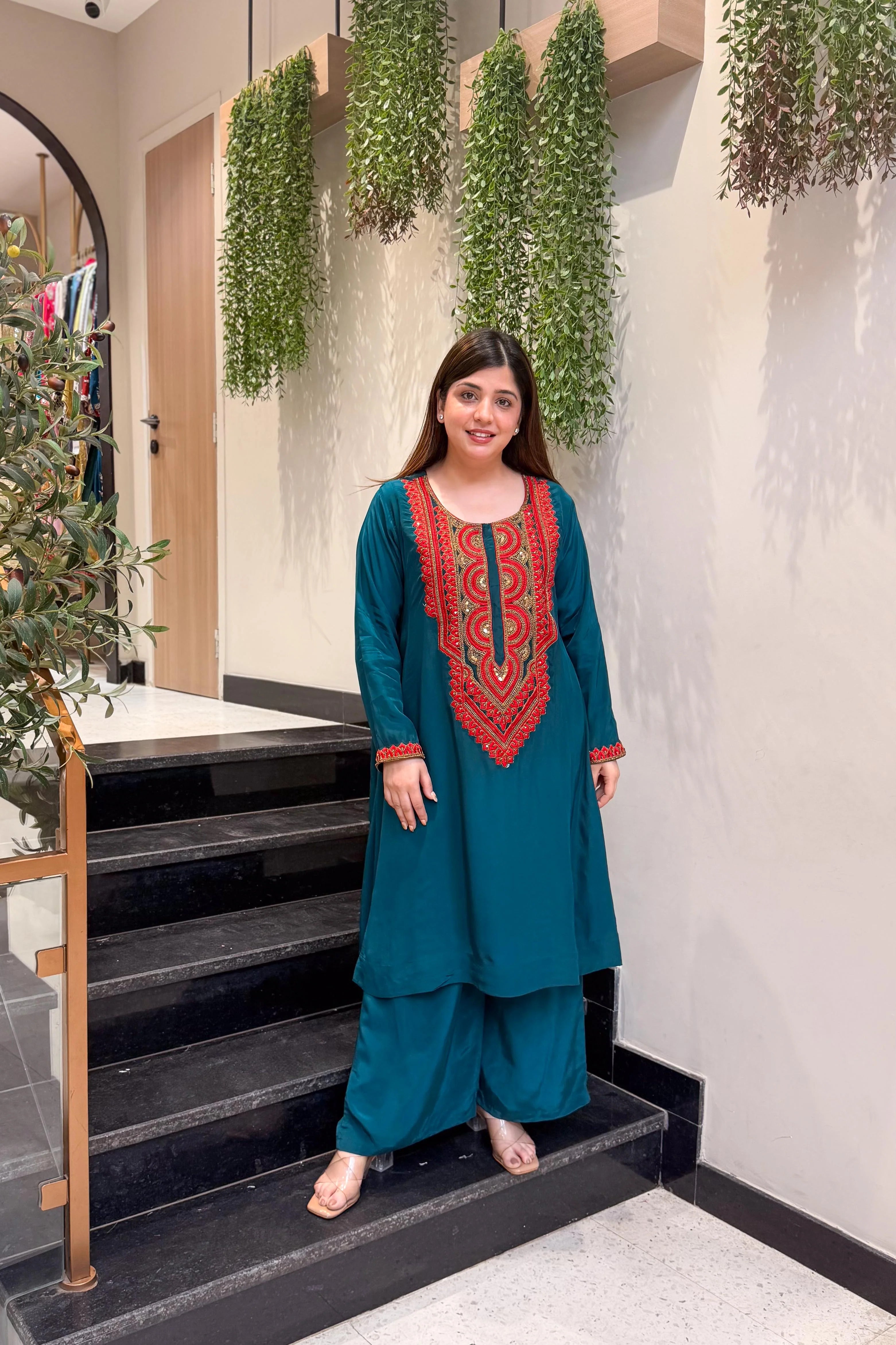 Jade Ember Embroidered Cord Set