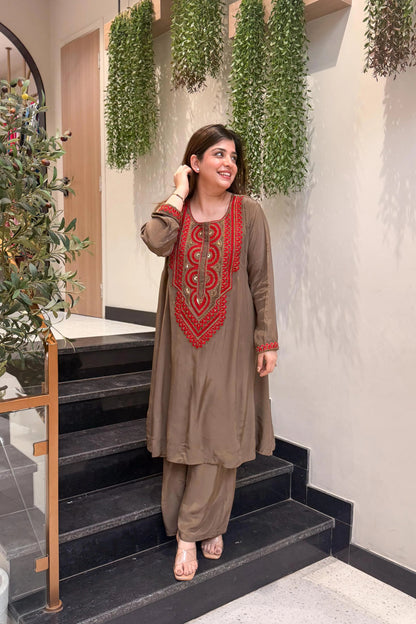 Rust Ember Embroidered Cord Set