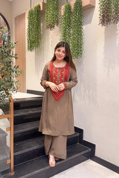 Rust Ember Embroidered Cord Set