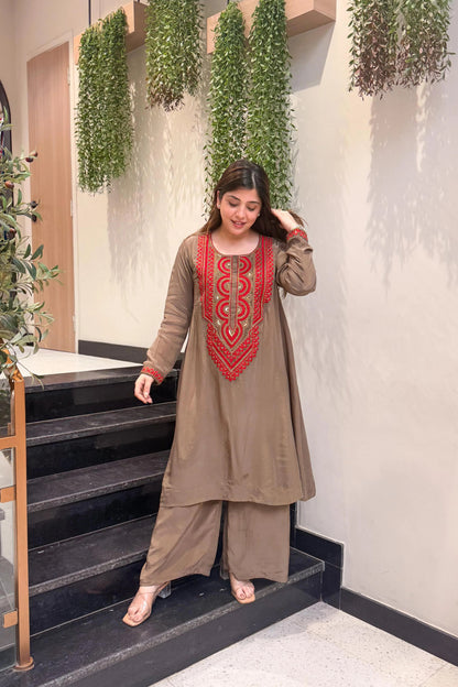 Rust Ember Embroidered Cord Set