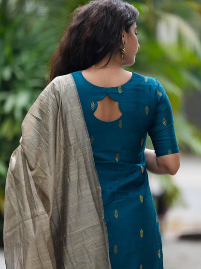 Charming Blue Kanchi Cotton Zari Weaving Suit Set