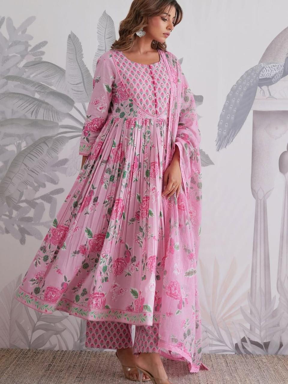 Very Attractive Mul Cotton Anarkali Suit Set
