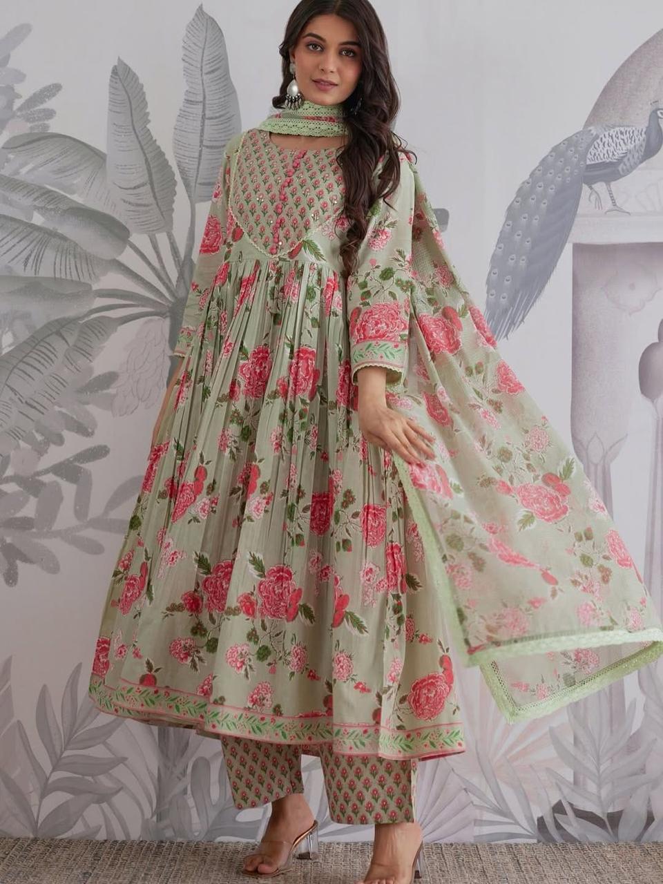Very Attractive Mul Cotton Anarkali Suit Set