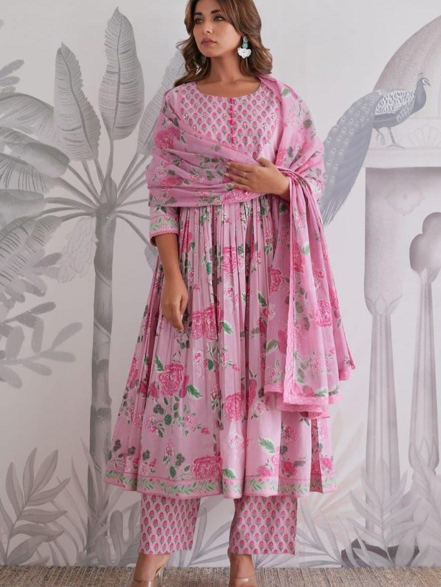 Very Attractive Mul Cotton Anarkali Suit Set