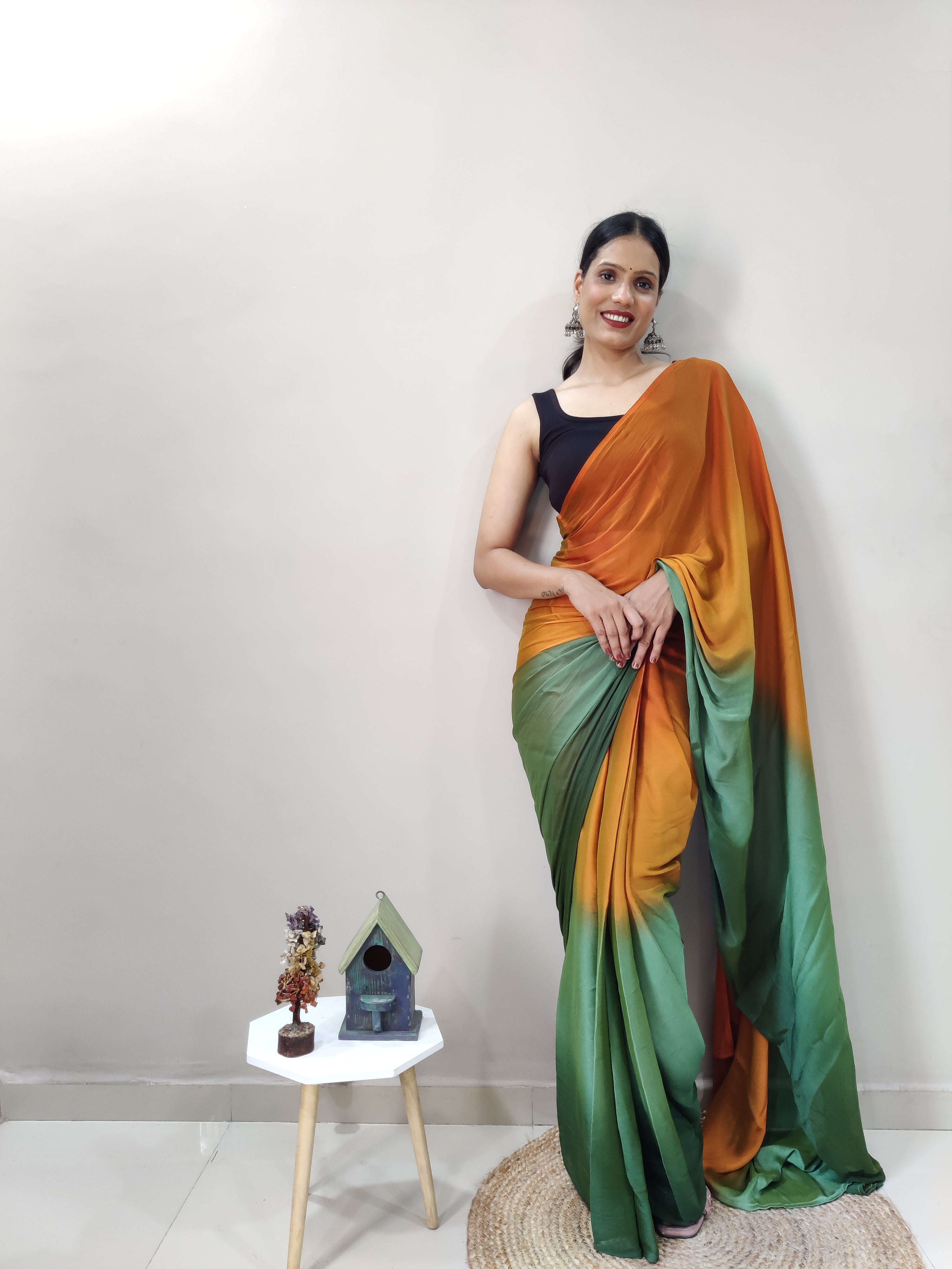 1-min Ready To Wear Saree In Premium Imported Silk With Blouse