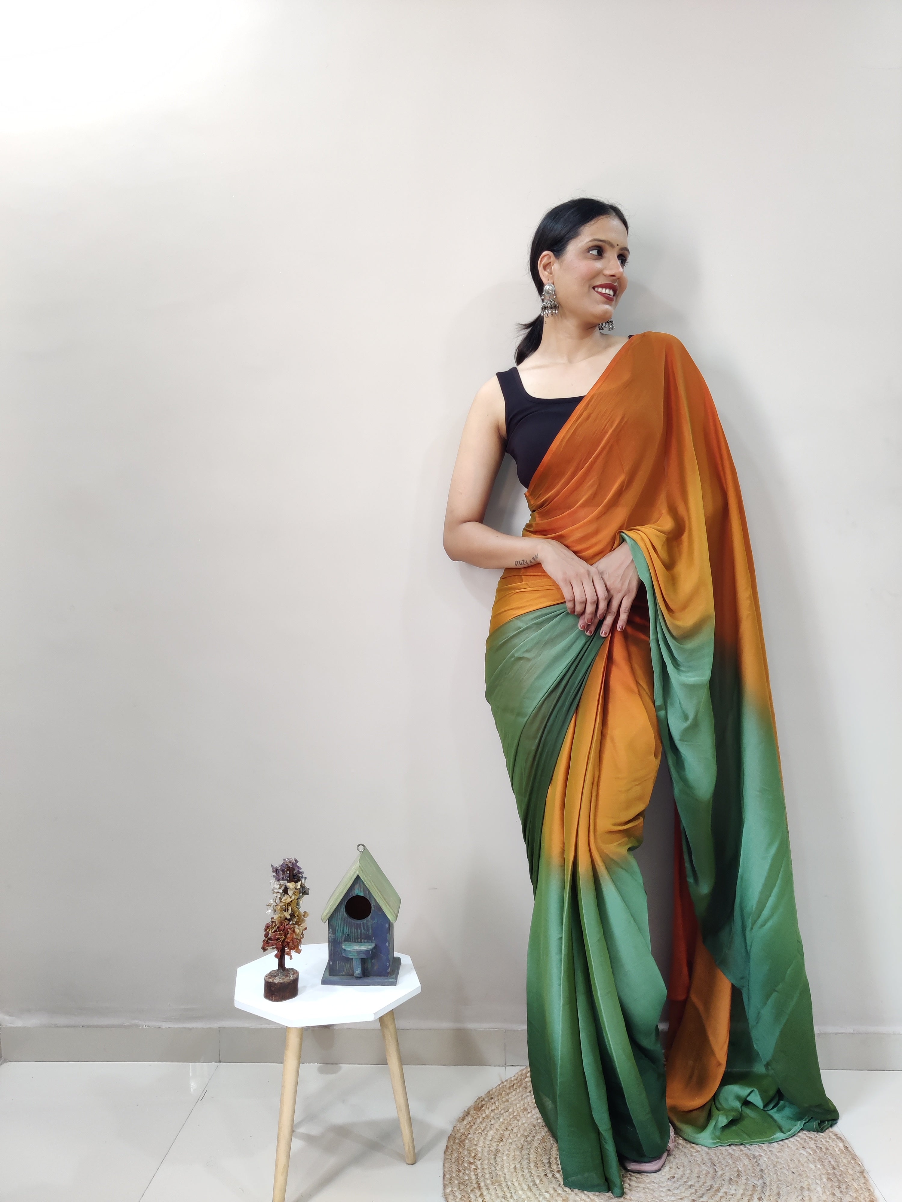 1-min Ready To Wear Saree In Premium Imported Silk With Blouse