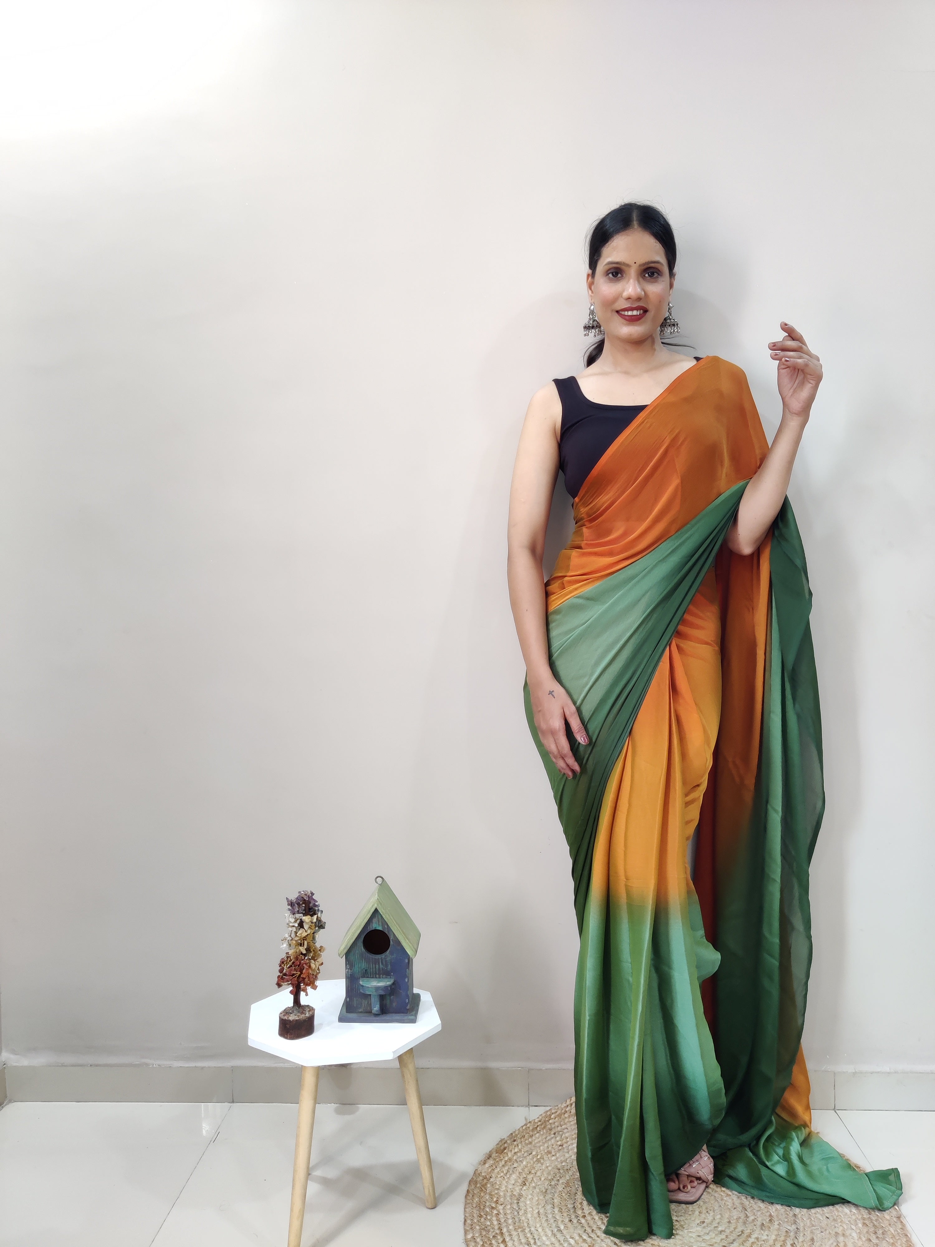 1-min Ready To Wear Saree In Premium Imported Silk With Blouse