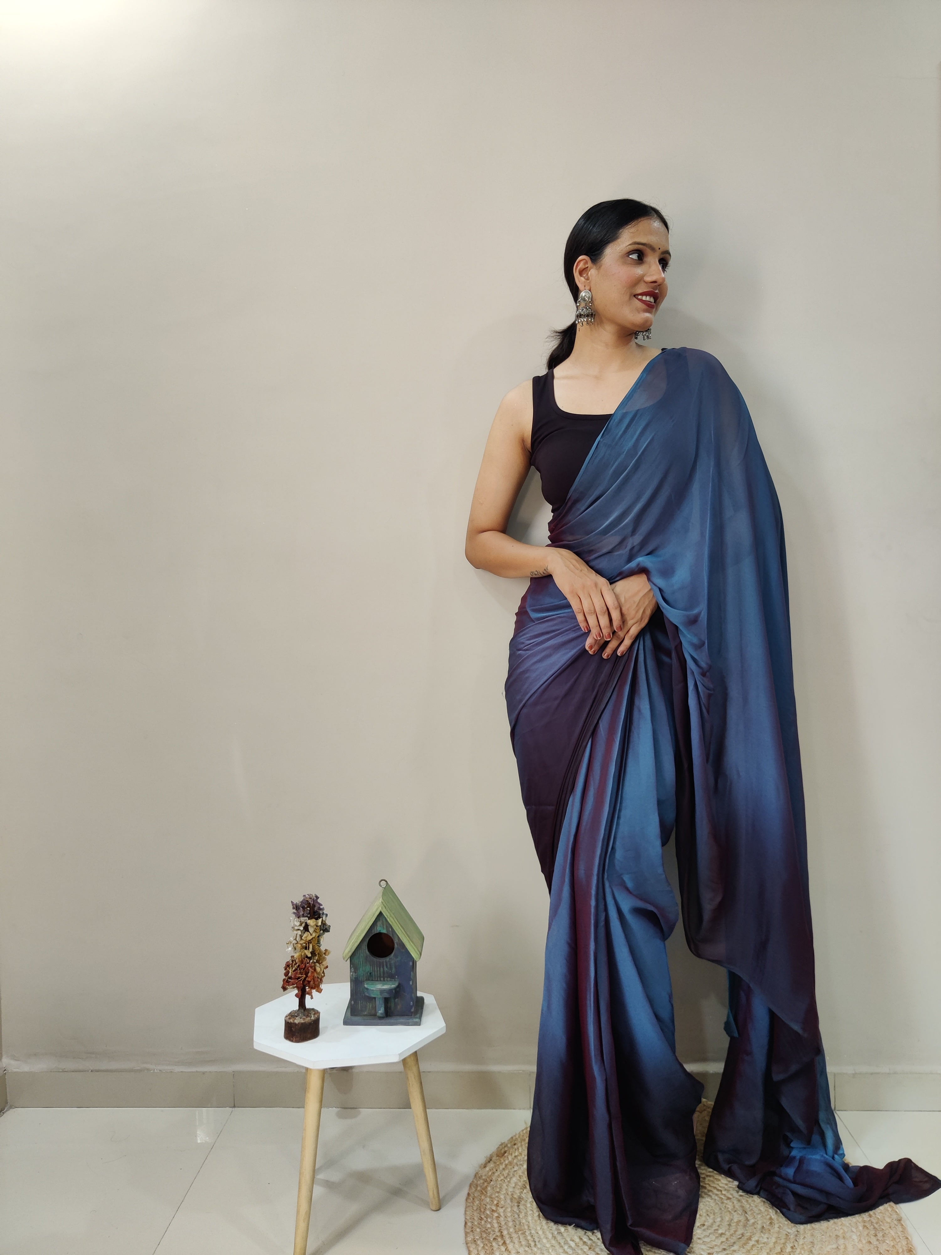 1-min Ready To Wear Saree In Premium Imported Silk With Blouse