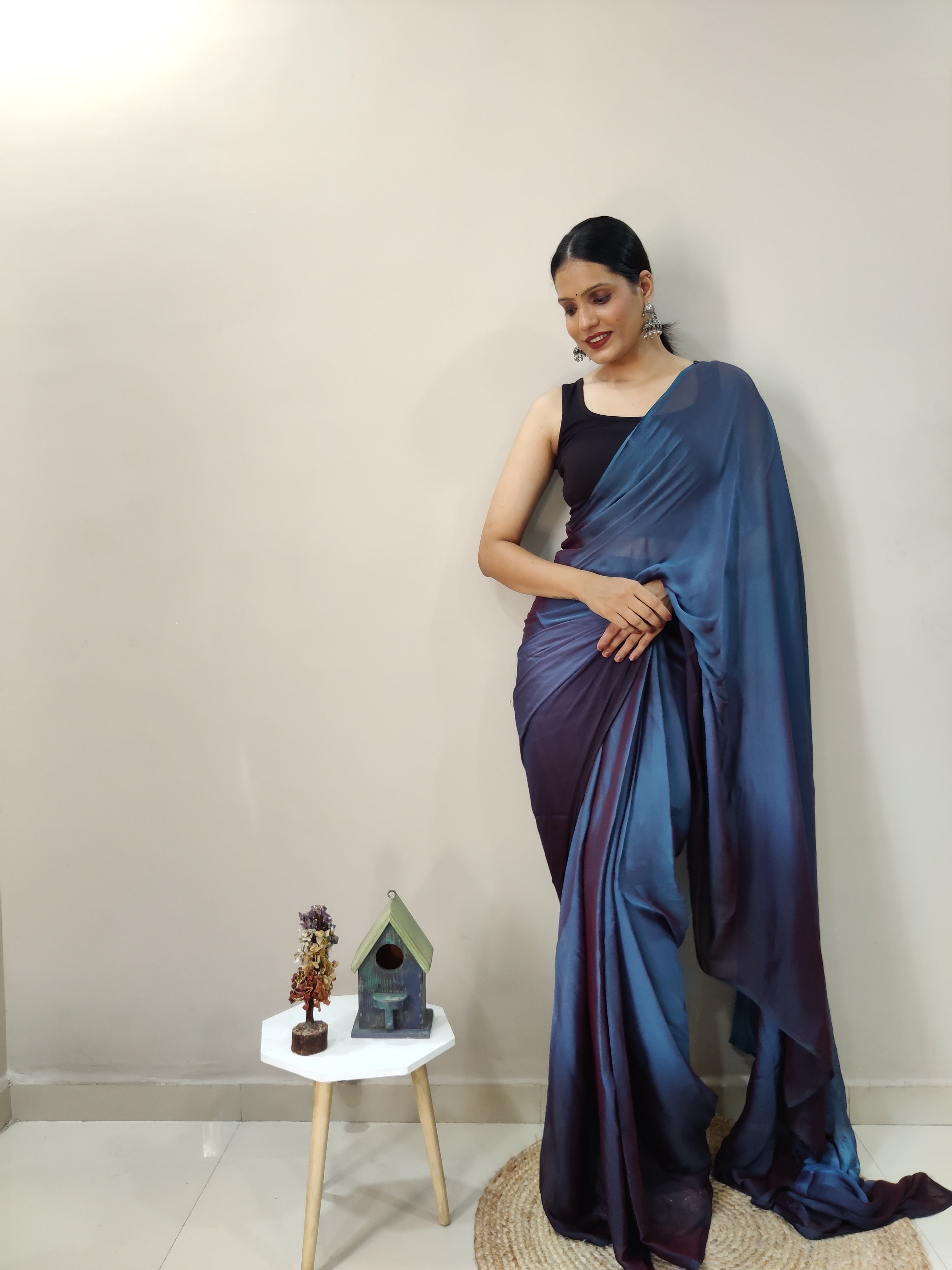 1-min Ready To Wear Saree In Premium Imported Silk With Blouse