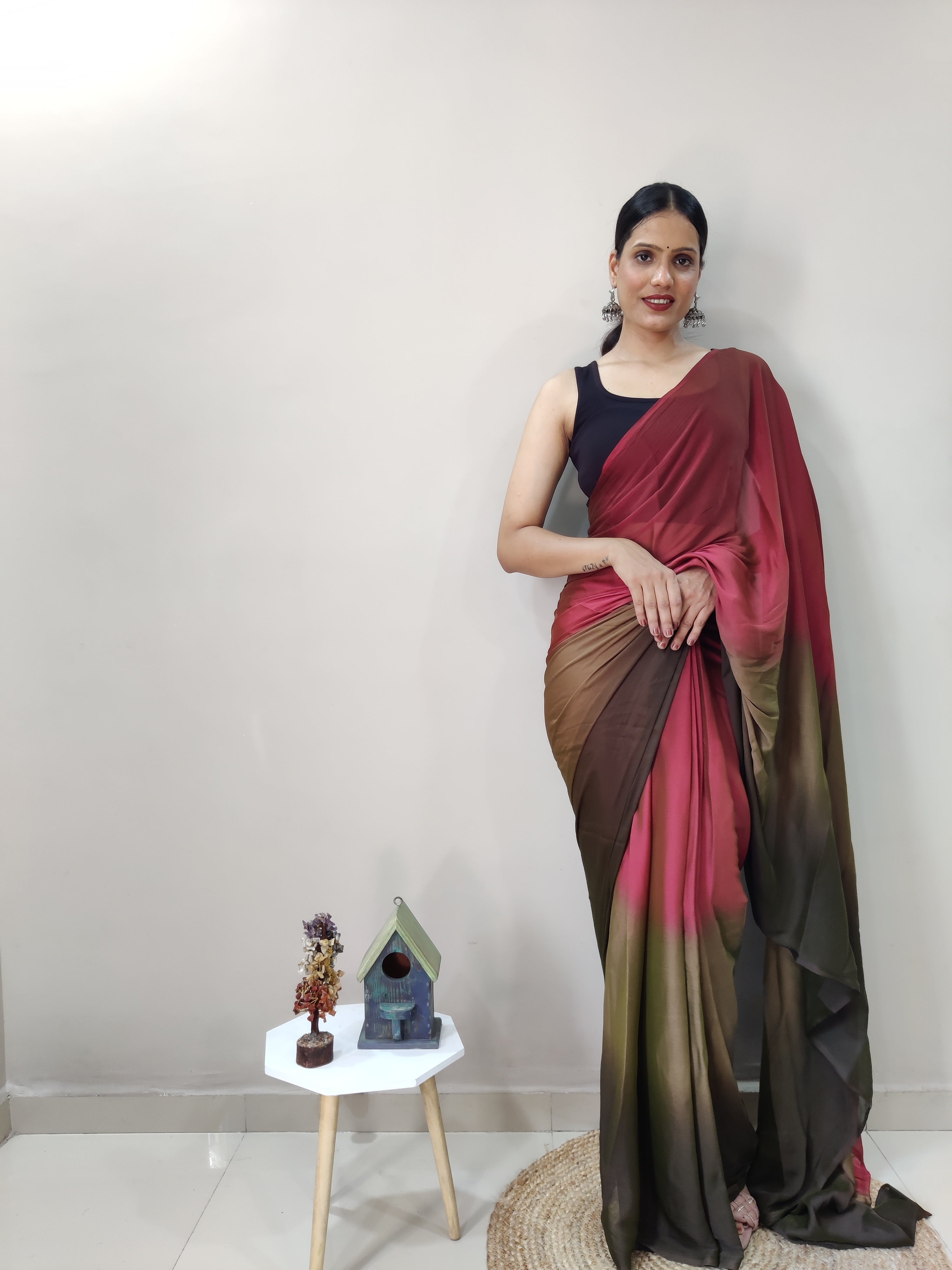 1-min Ready To Wear Saree In Premium Imported Silk With Blouse