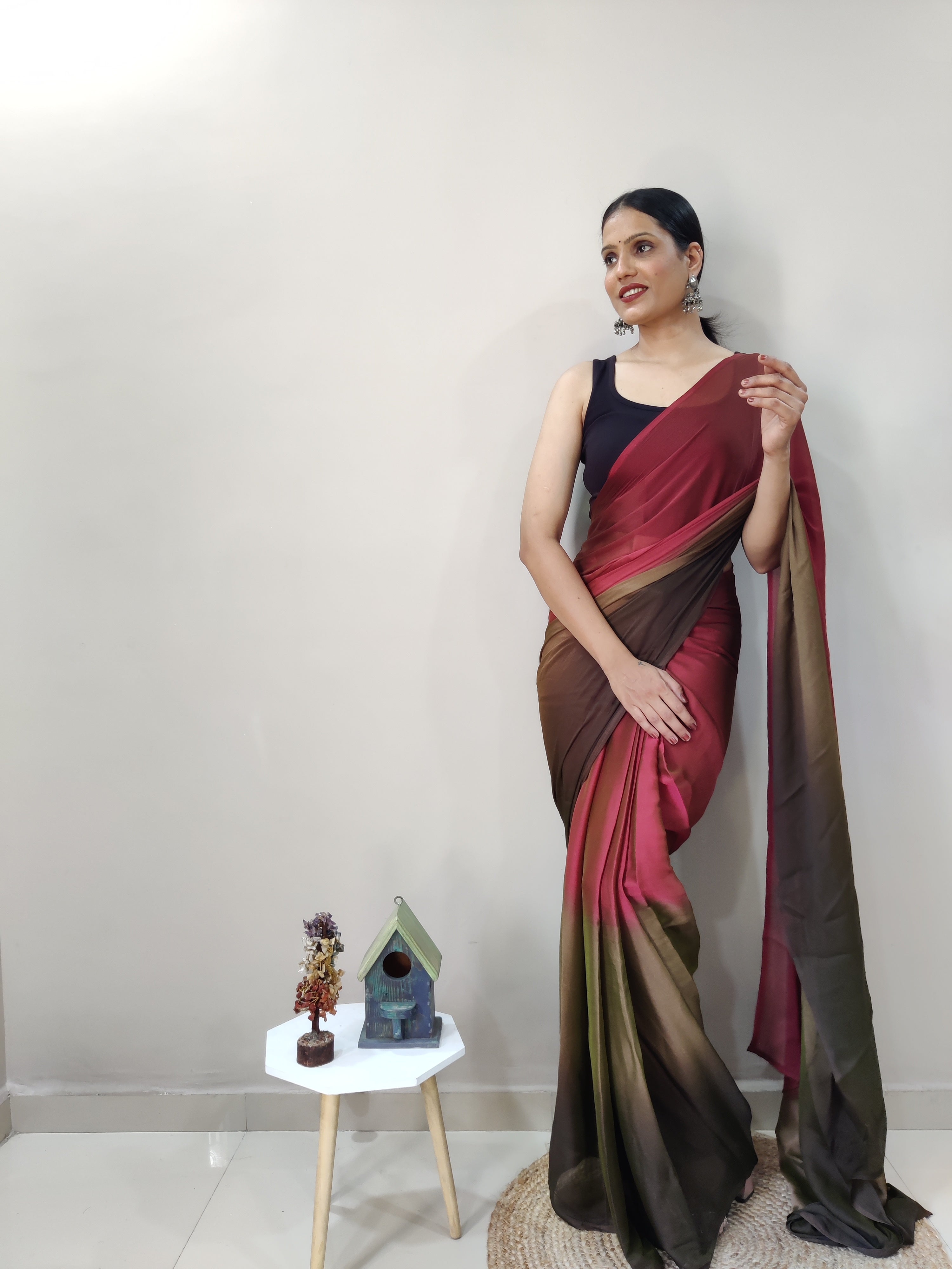 1-min Ready To Wear Saree In Premium Imported Silk With Blouse