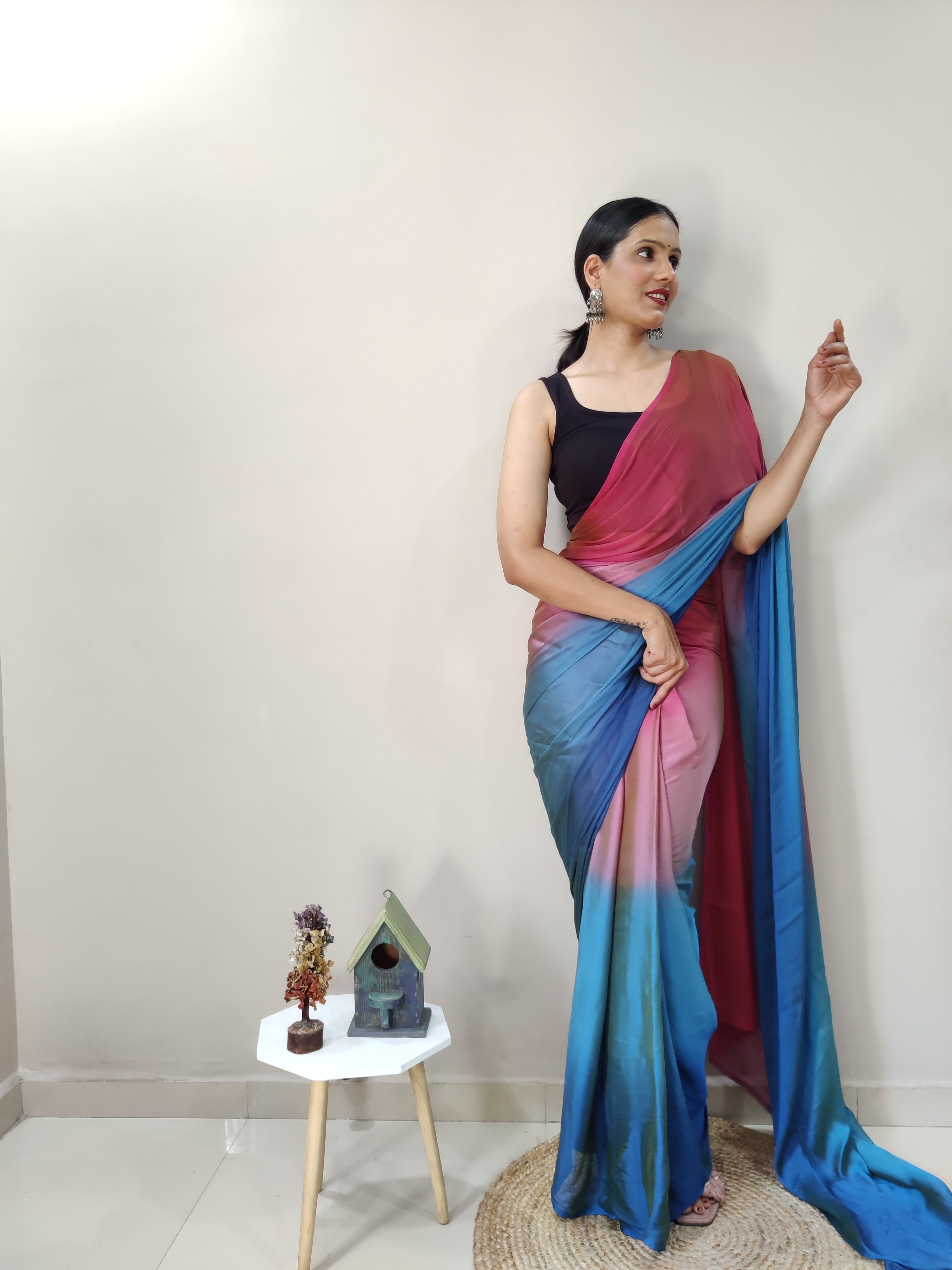 1-min Ready To Wear Saree In Premium Imported Silk With Blouse