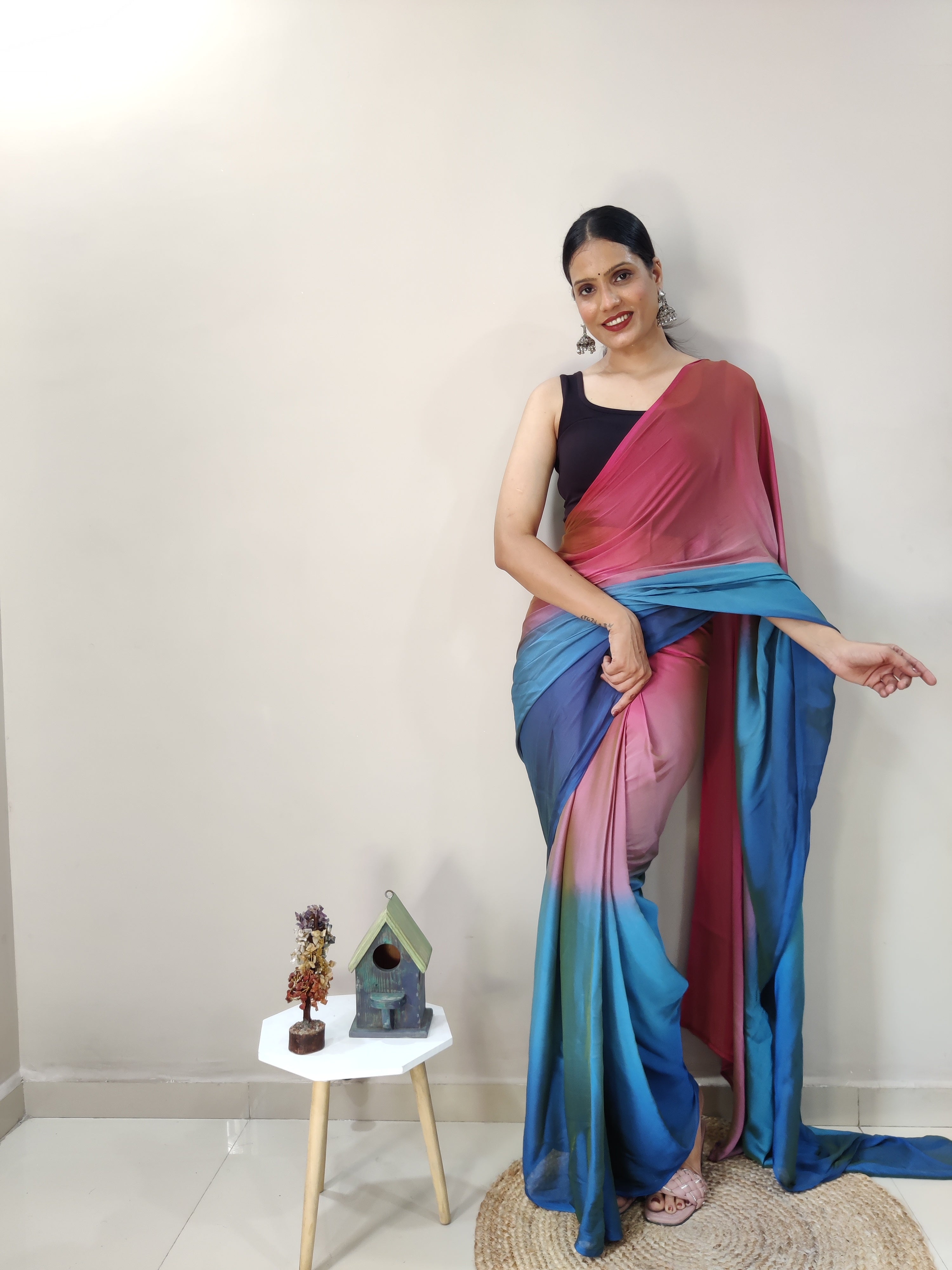 1-min Ready To Wear Saree In Premium Imported Silk With Blouse