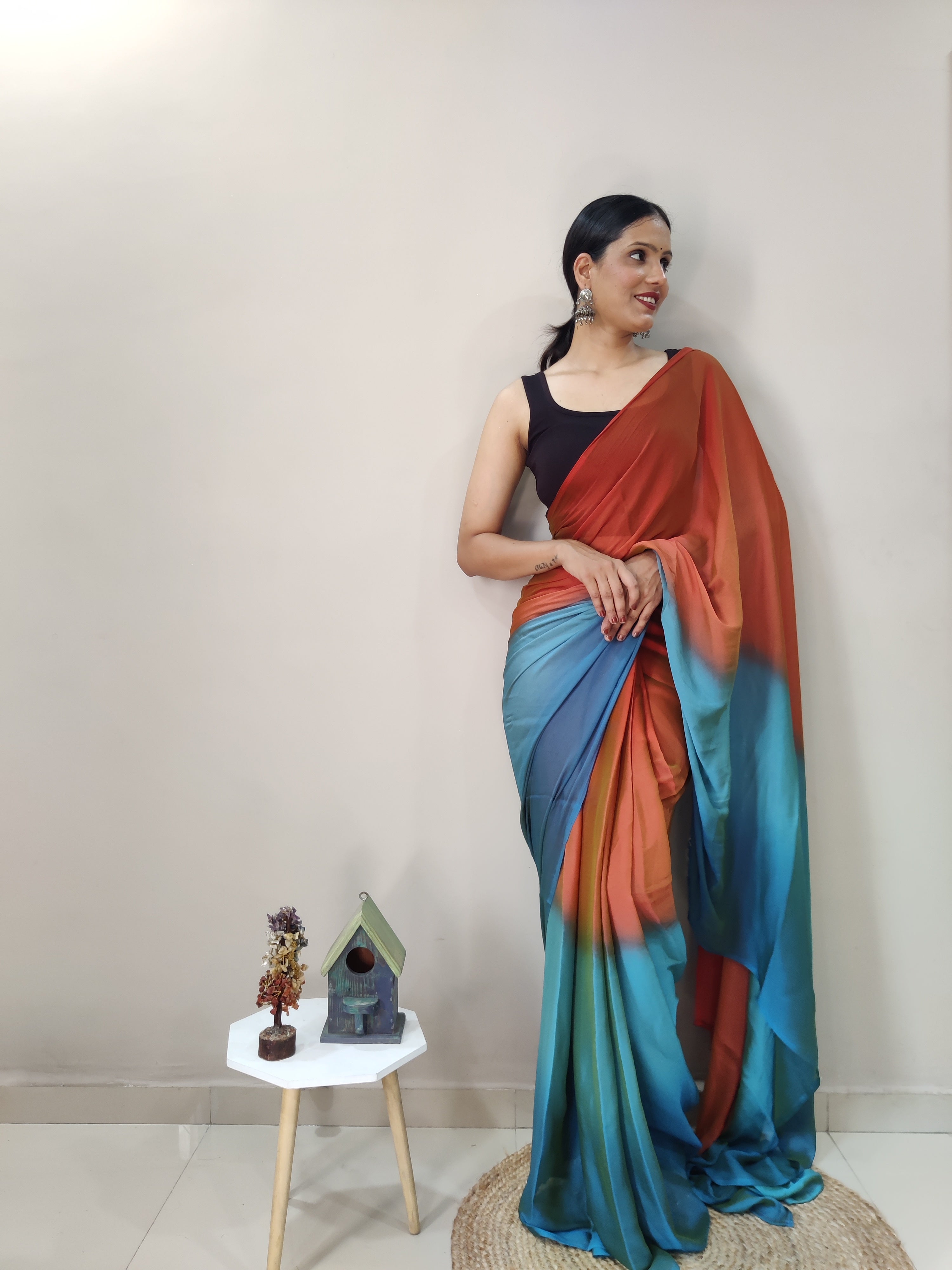 1-min Ready To Wear Saree In Premium Imported Silk With Blouse