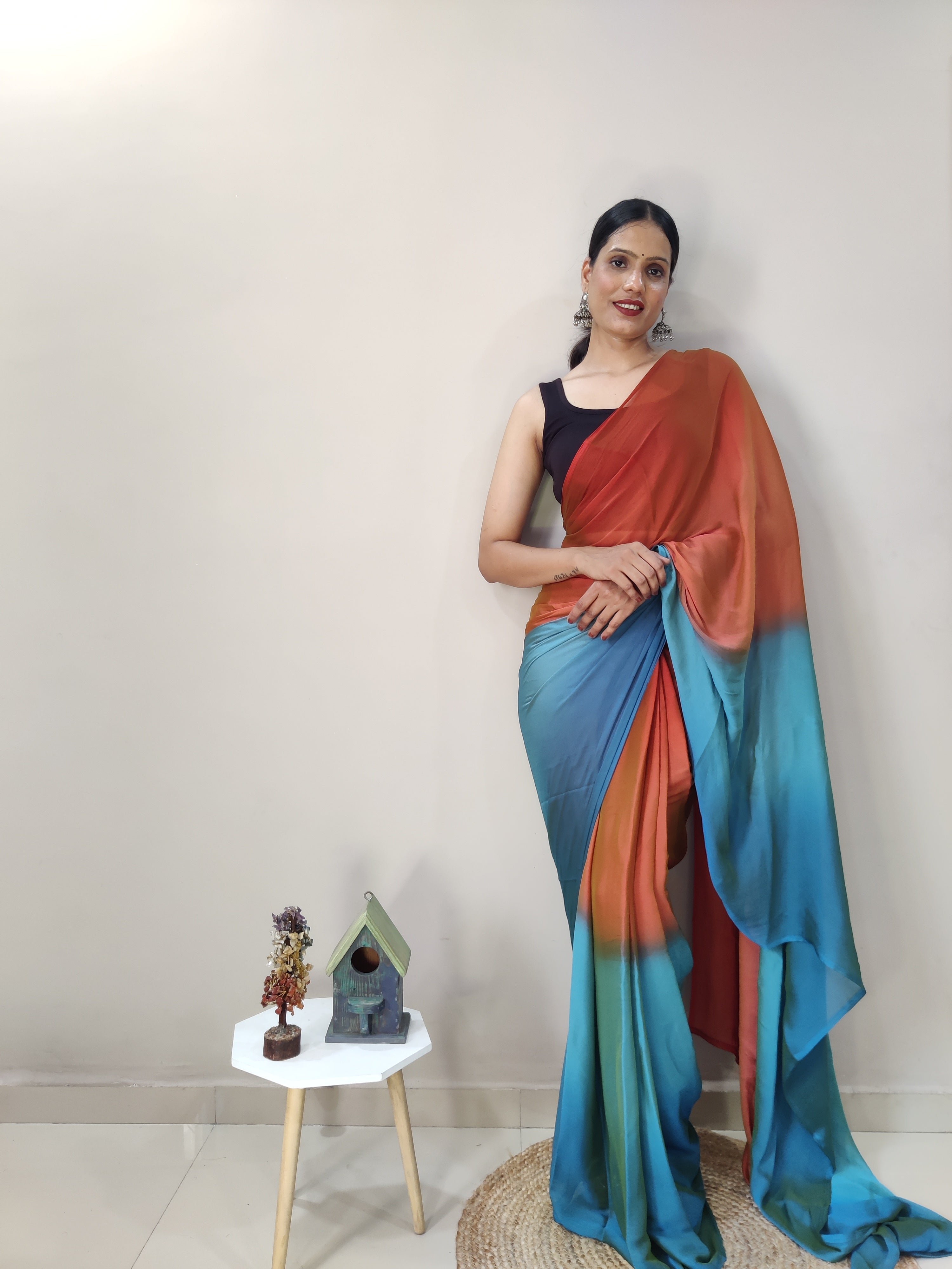 1-min Ready To Wear Saree In Premium Imported Silk With Blouse