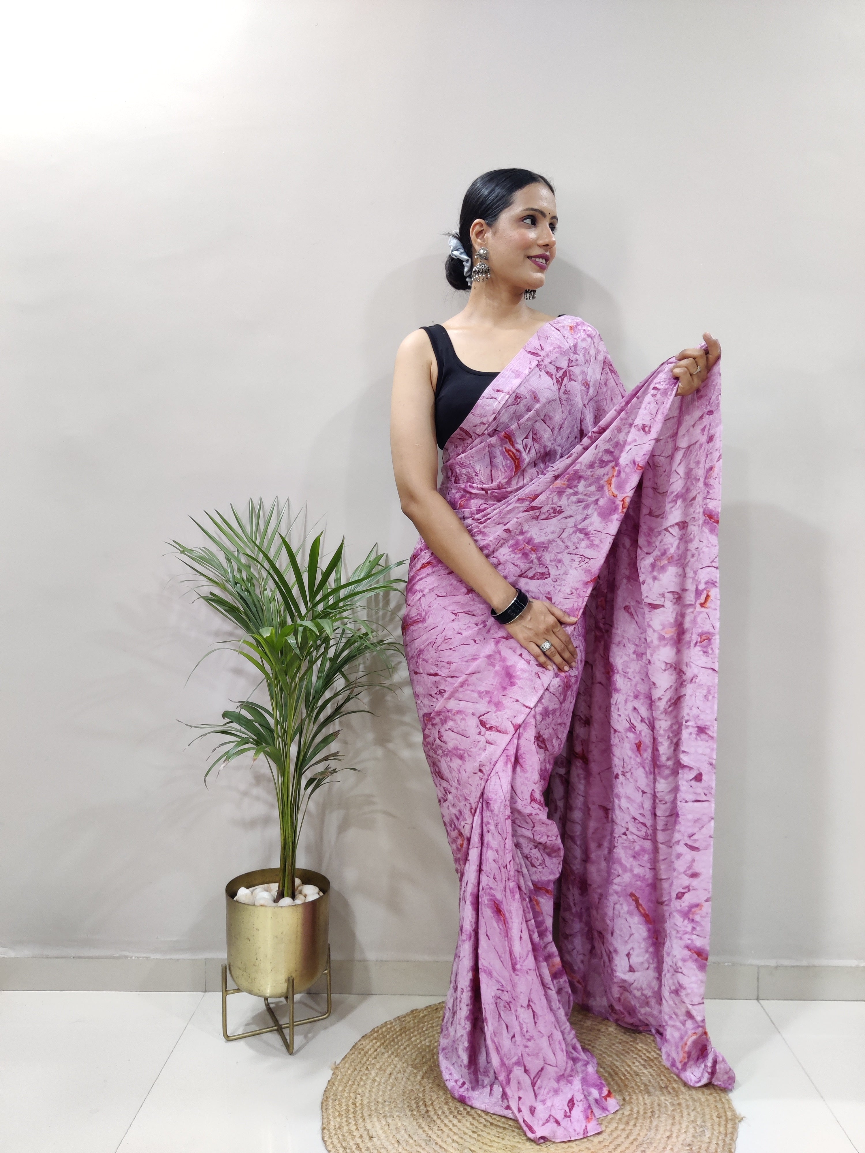 1-min Ready To Wear Saree In Premium Chinon Silk Fabric