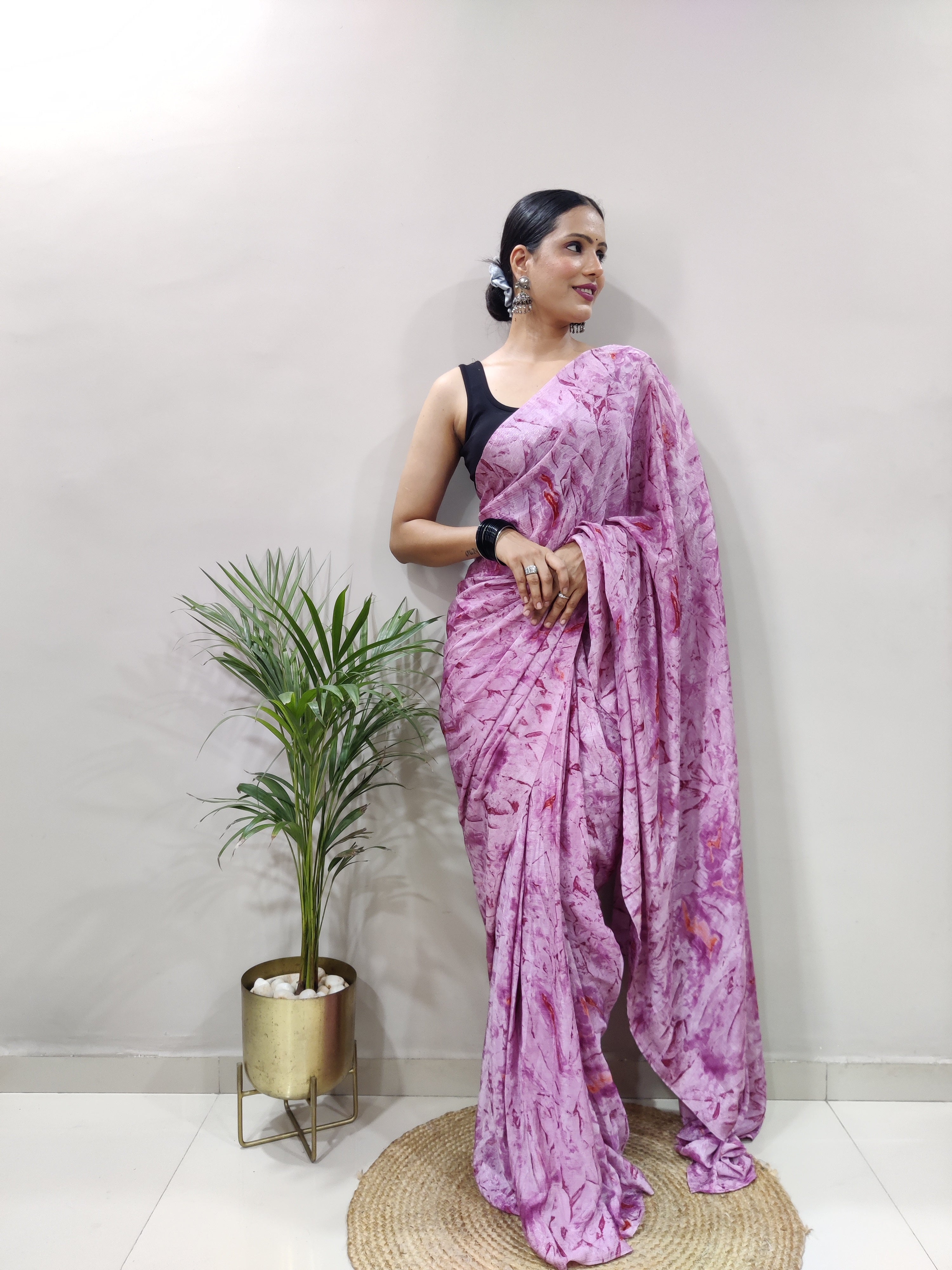 1-min Ready To Wear Saree In Premium Chinon Silk Fabric