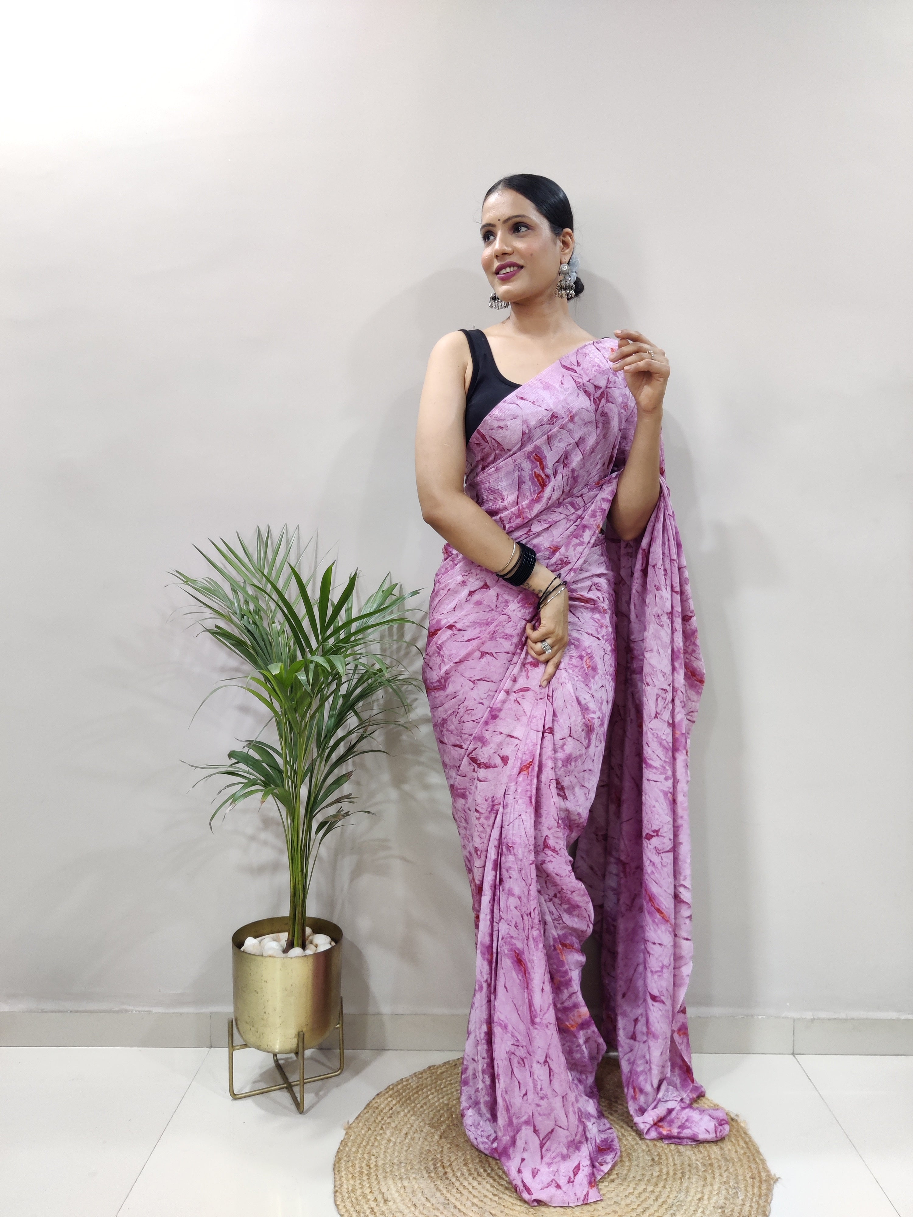 1-min Ready To Wear Saree In Premium Chinon Silk Fabric