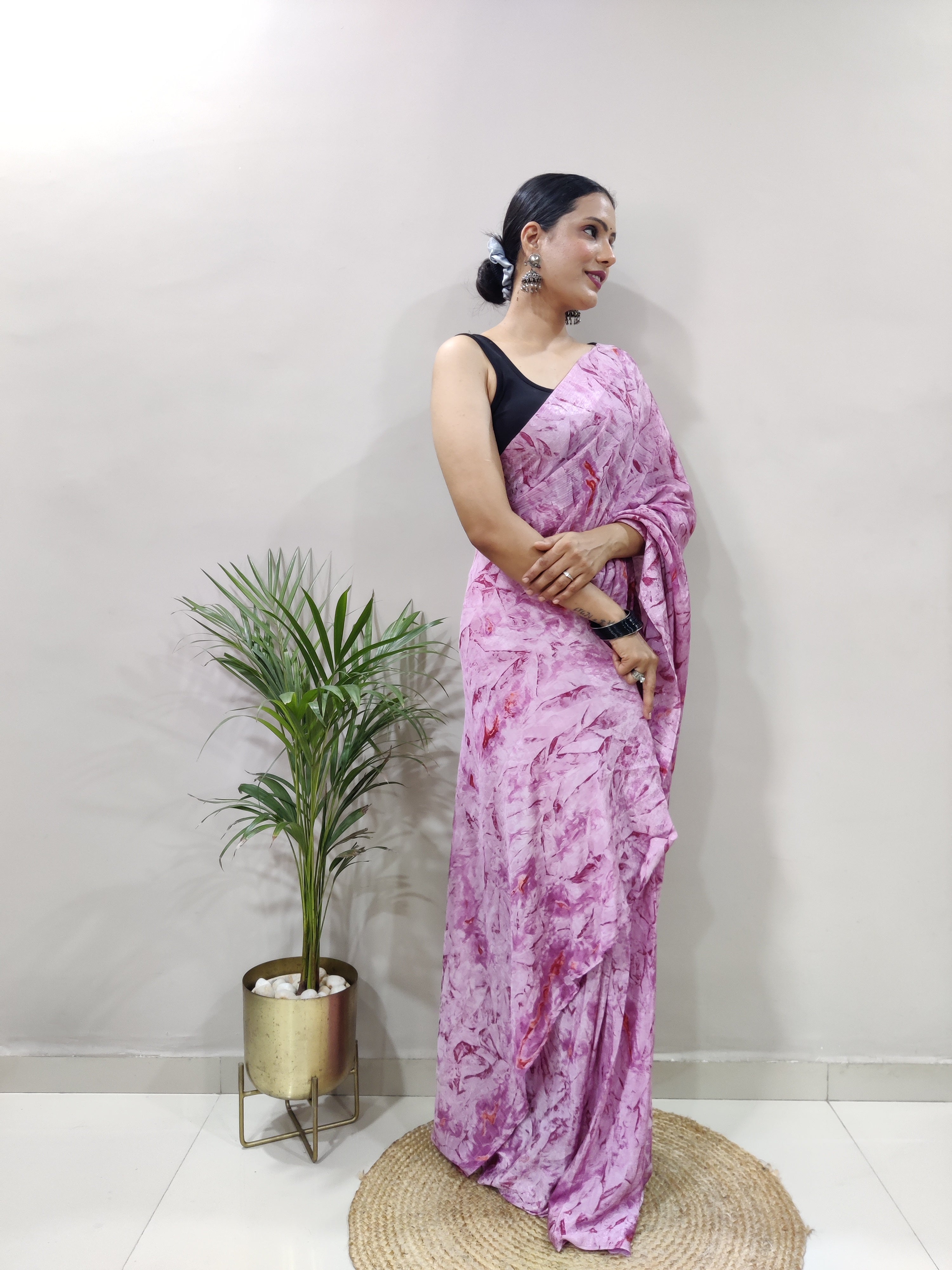 1-min Ready To Wear Saree In Premium Chinon Silk Fabric