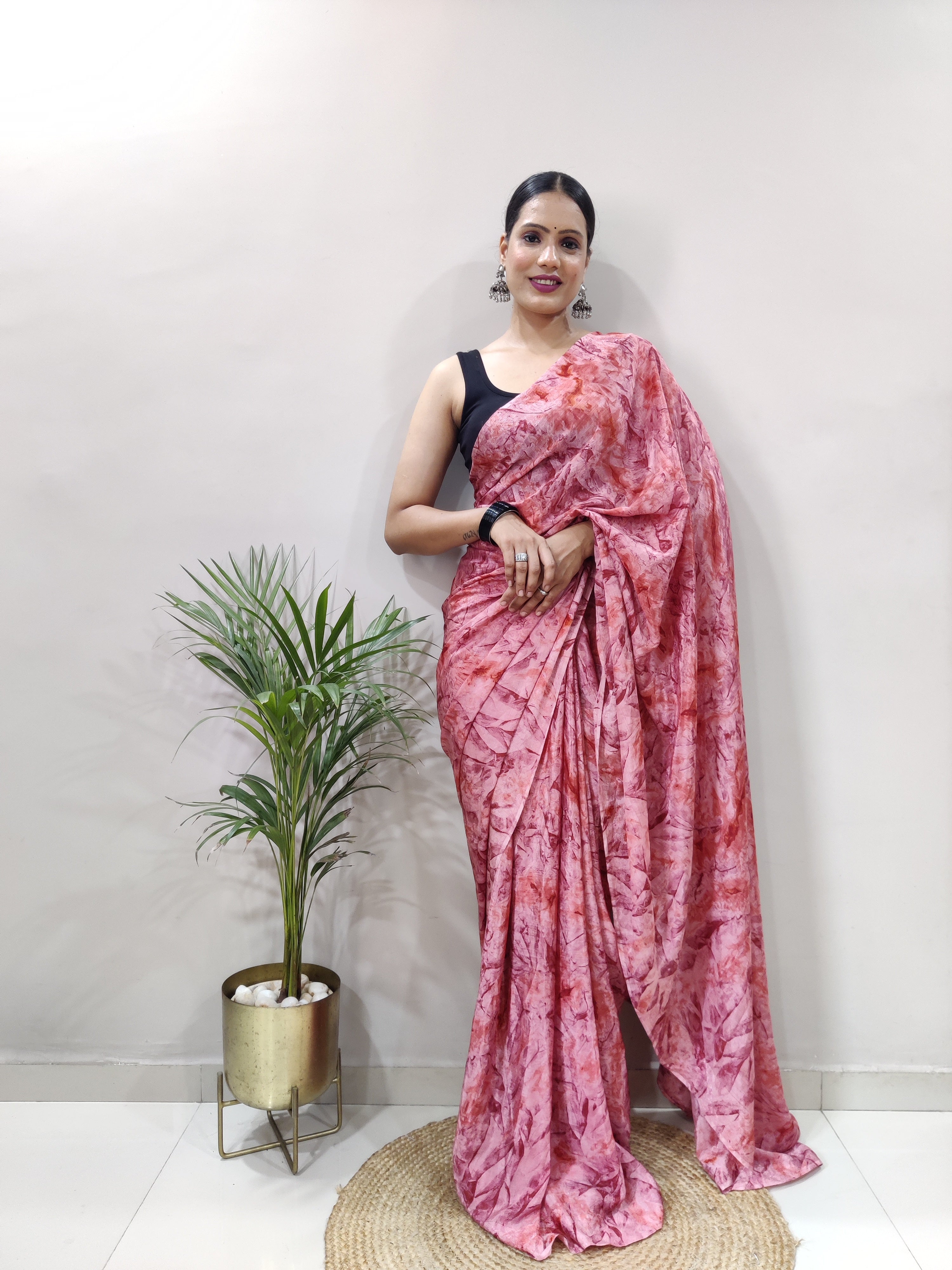 1-min Ready To Wear Saree In Premium Chinon Silk Fabric