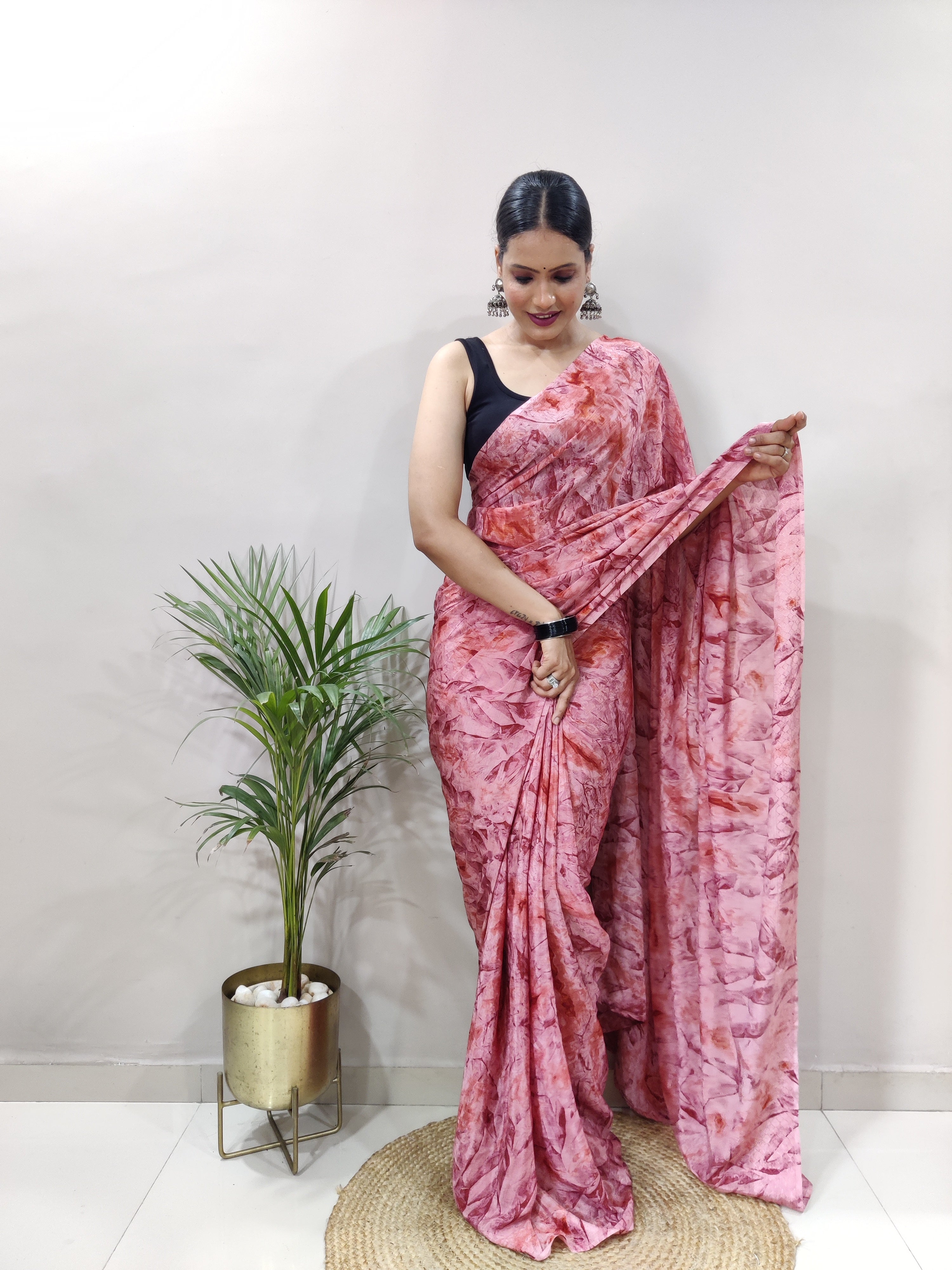 1-min Ready To Wear Saree In Premium Chinon Silk Fabric