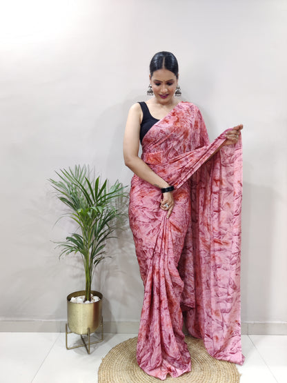 1-min Ready To Wear Saree In Premium Chinon Silk Fabric