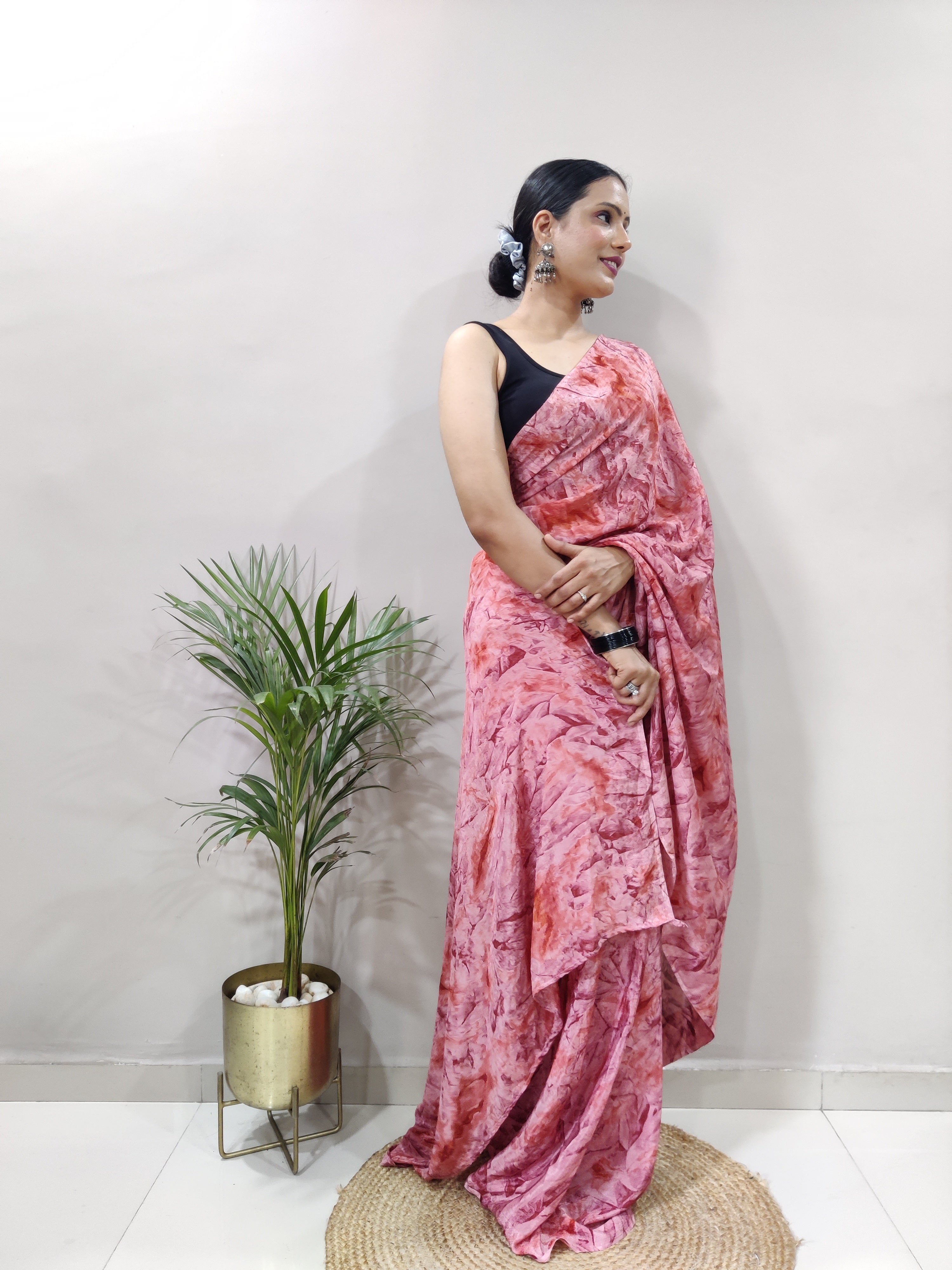 1-min Ready To Wear Saree In Premium Chinon Silk Fabric