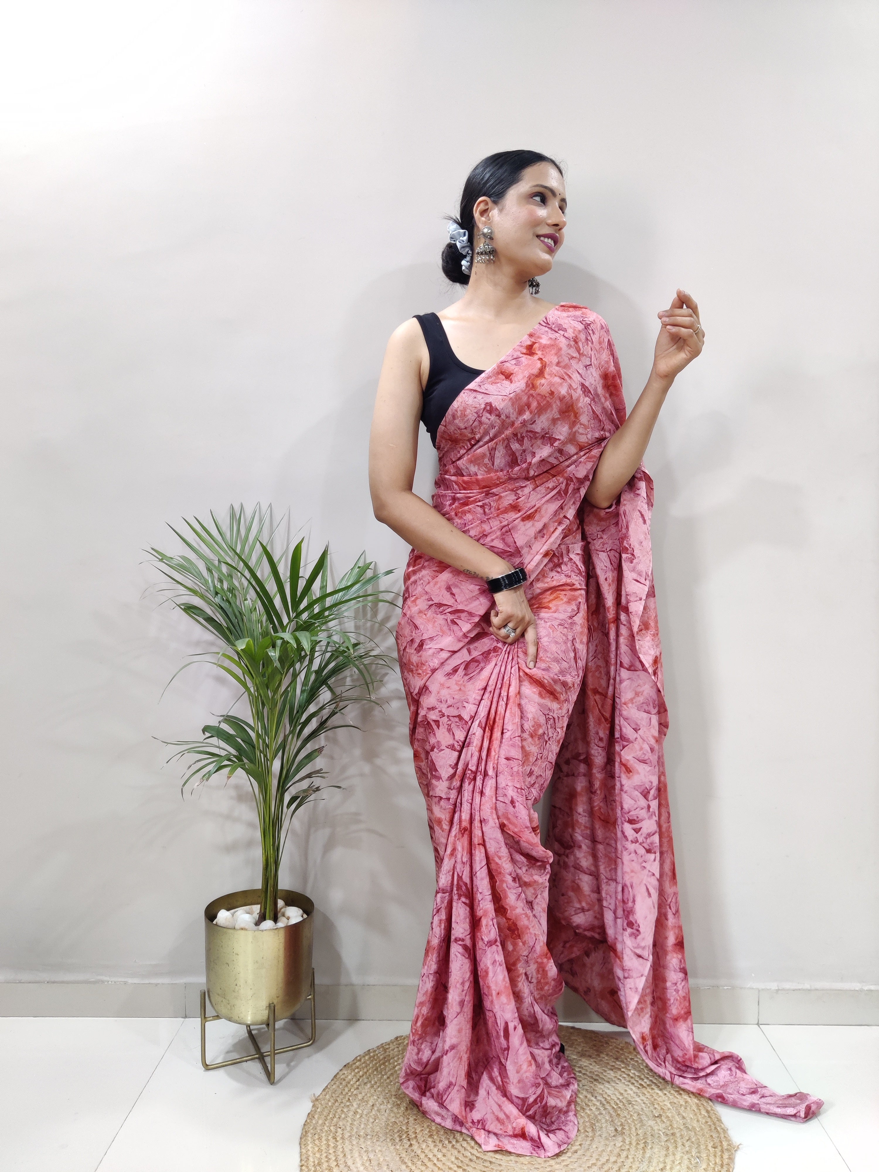 1-min Ready To Wear Saree In Premium Chinon Silk Fabric