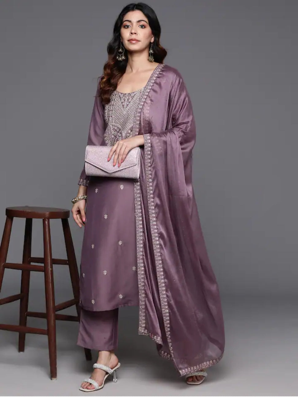 Dazzling Onion Beautiful Viscose Chanderi Suit Set