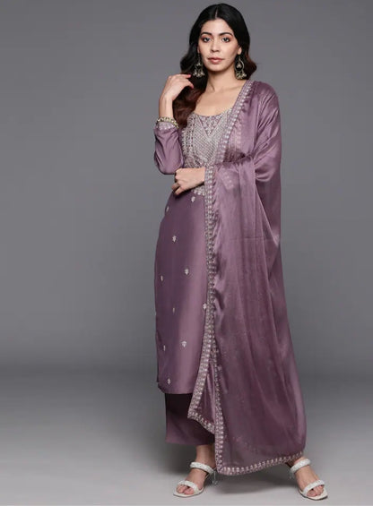Dazzling Onion Beautiful Viscose Chanderi Suit Set