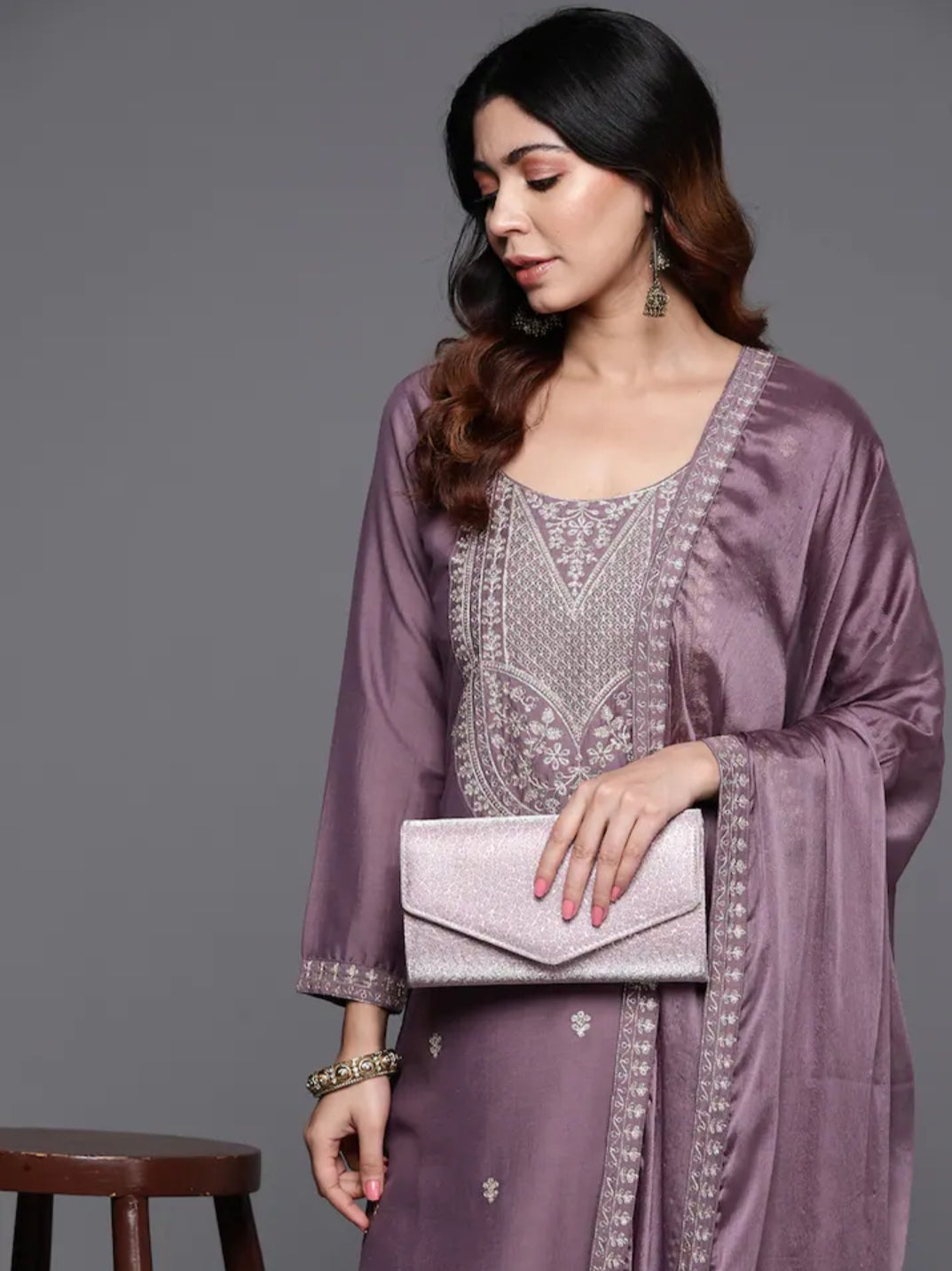 Dazzling Onion Beautiful Viscose Chanderi Suit Set