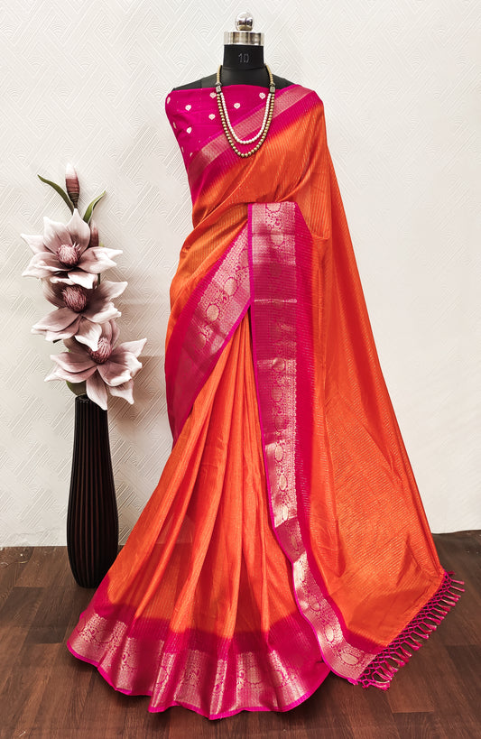 Stylish VIsocse Dola Silk Saree With Zari Weaving