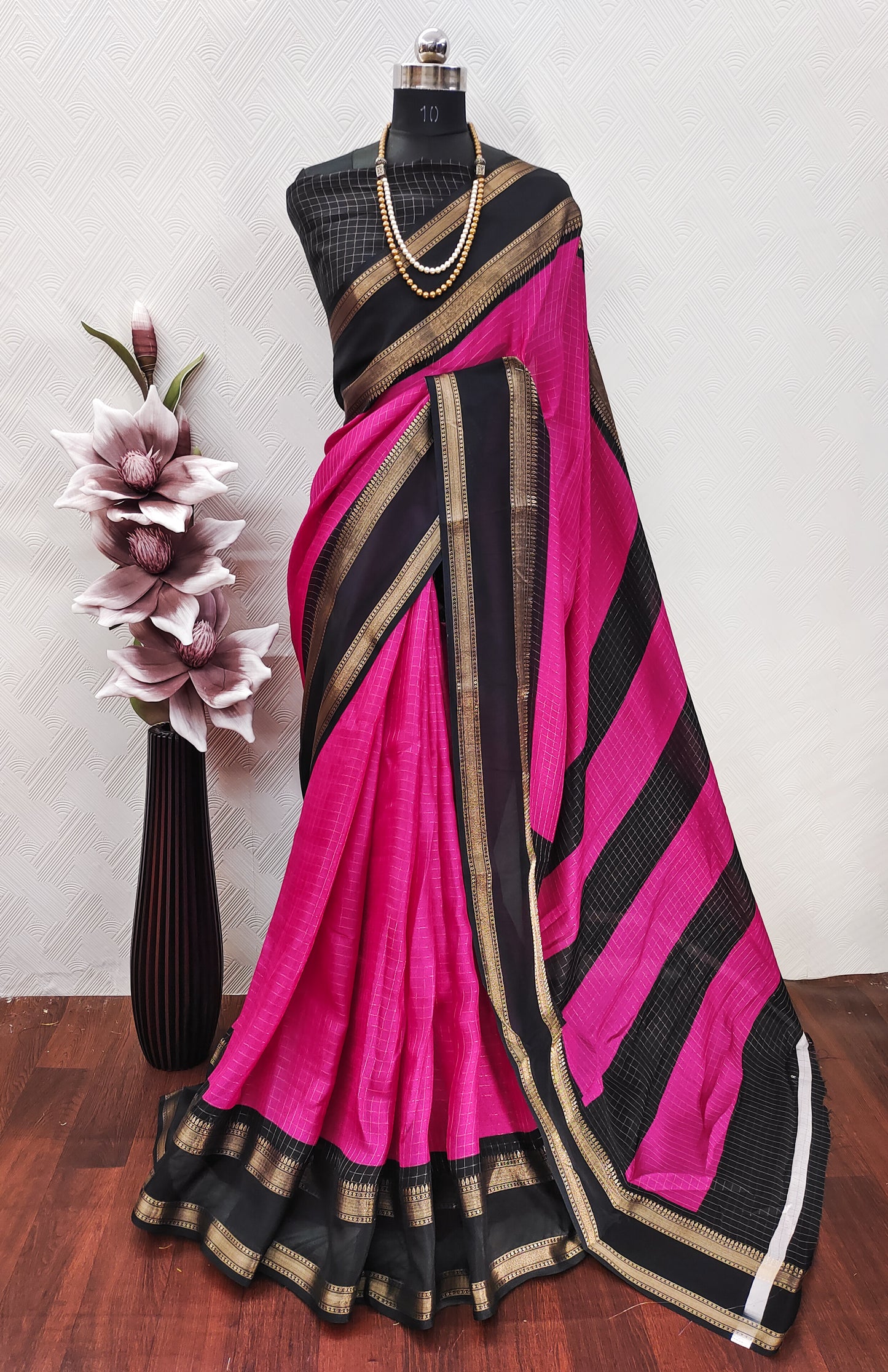 Very Glamorous Mysore Silk Saree With Checks Pattern