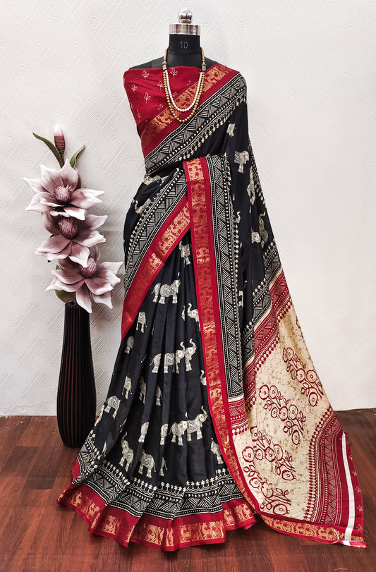 Very Good-Looking Gajji Silk Saree With Zari Weaving