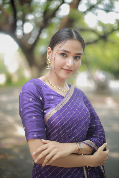 Most Trending Viral Viscose Silk Dark Purple Saree With Weaving Zari Border