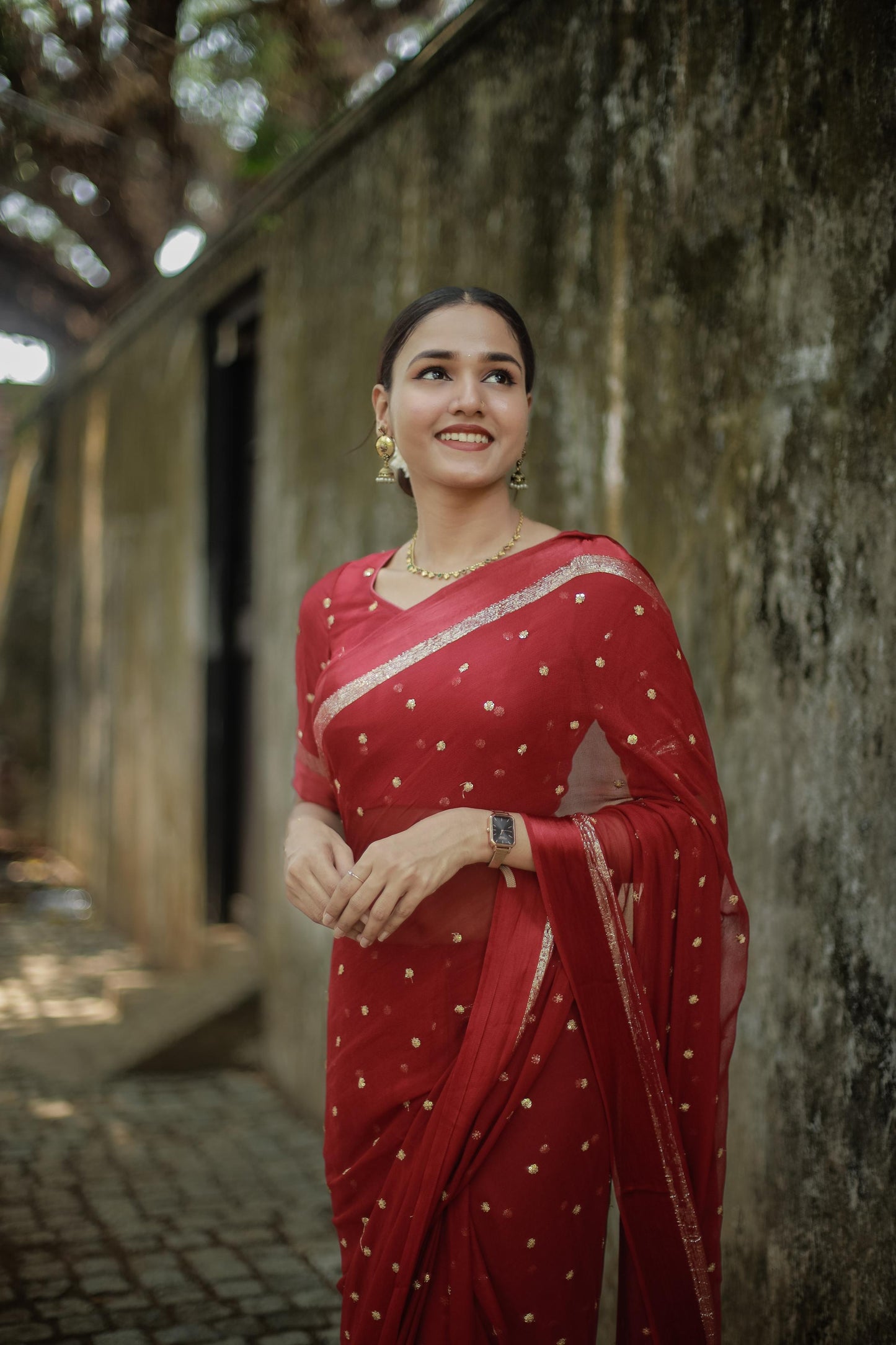 Most Trending Viral Pure Viscose Georgette Festival Maroon Saree With Satin Border