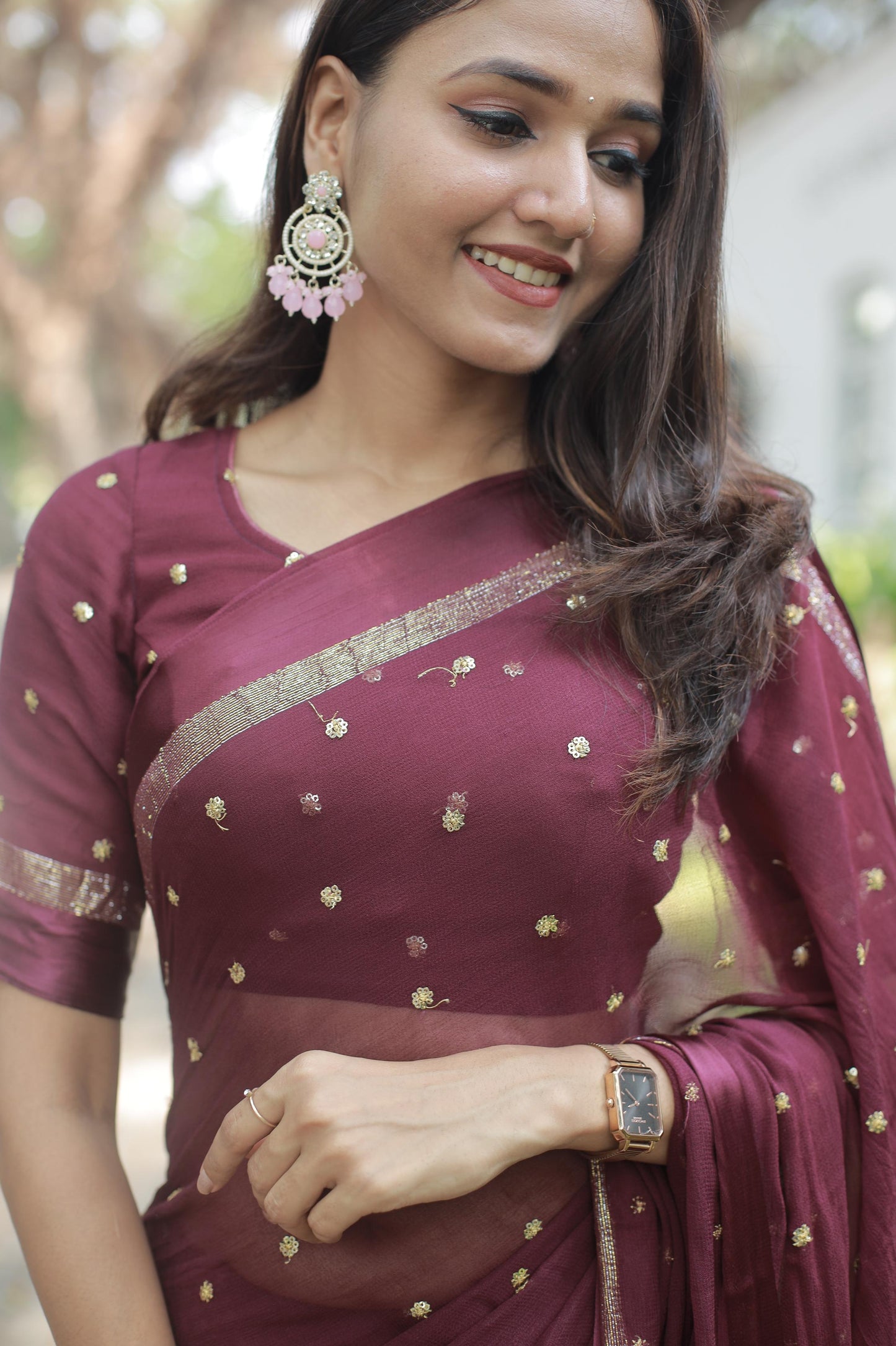 Most Trending Viral Pure Viscose Georgette Festival Red Saree With Satin Border