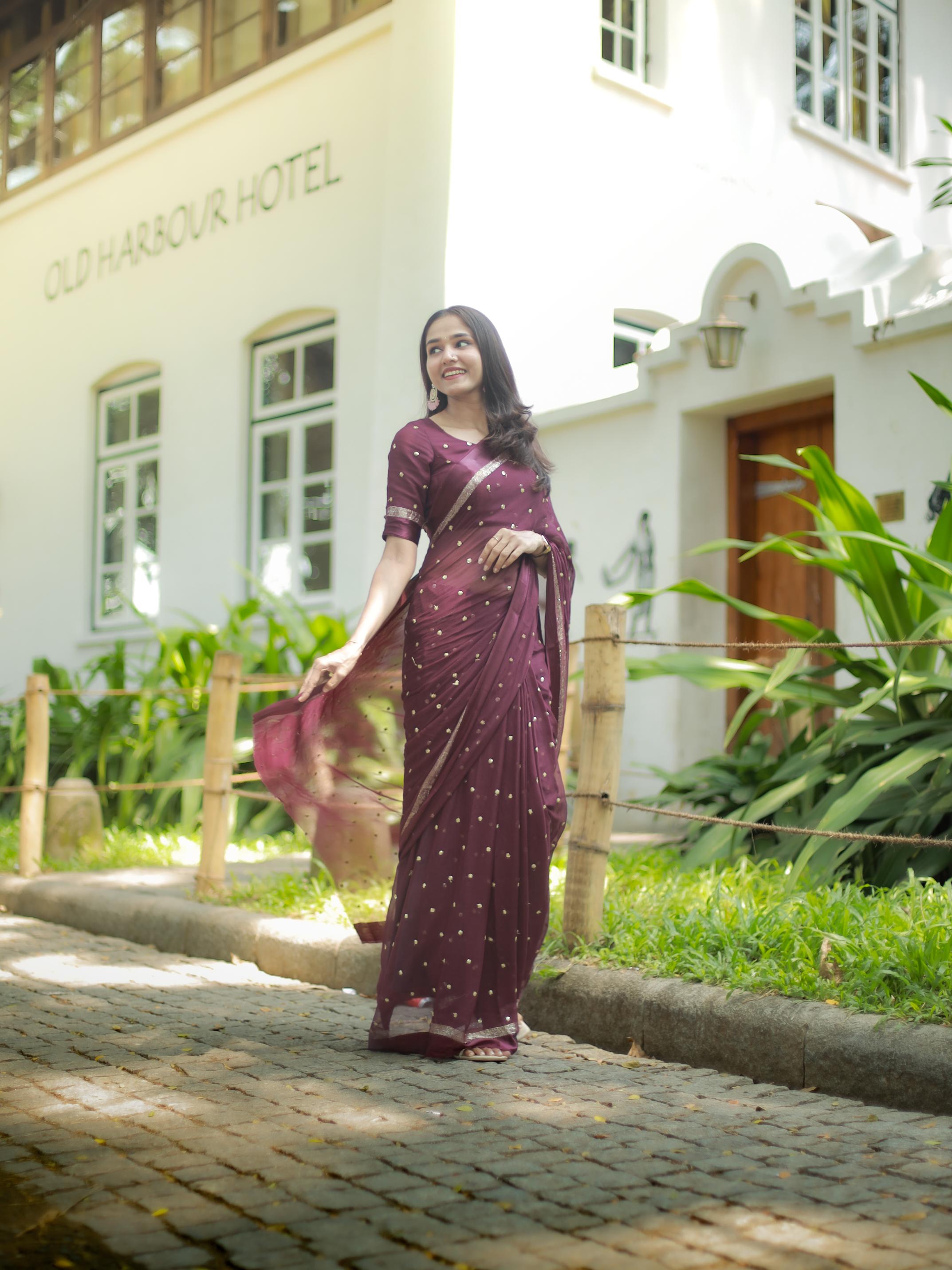Most Trending Viral Pure Viscose Georgette Festival Red Saree With Satin Border