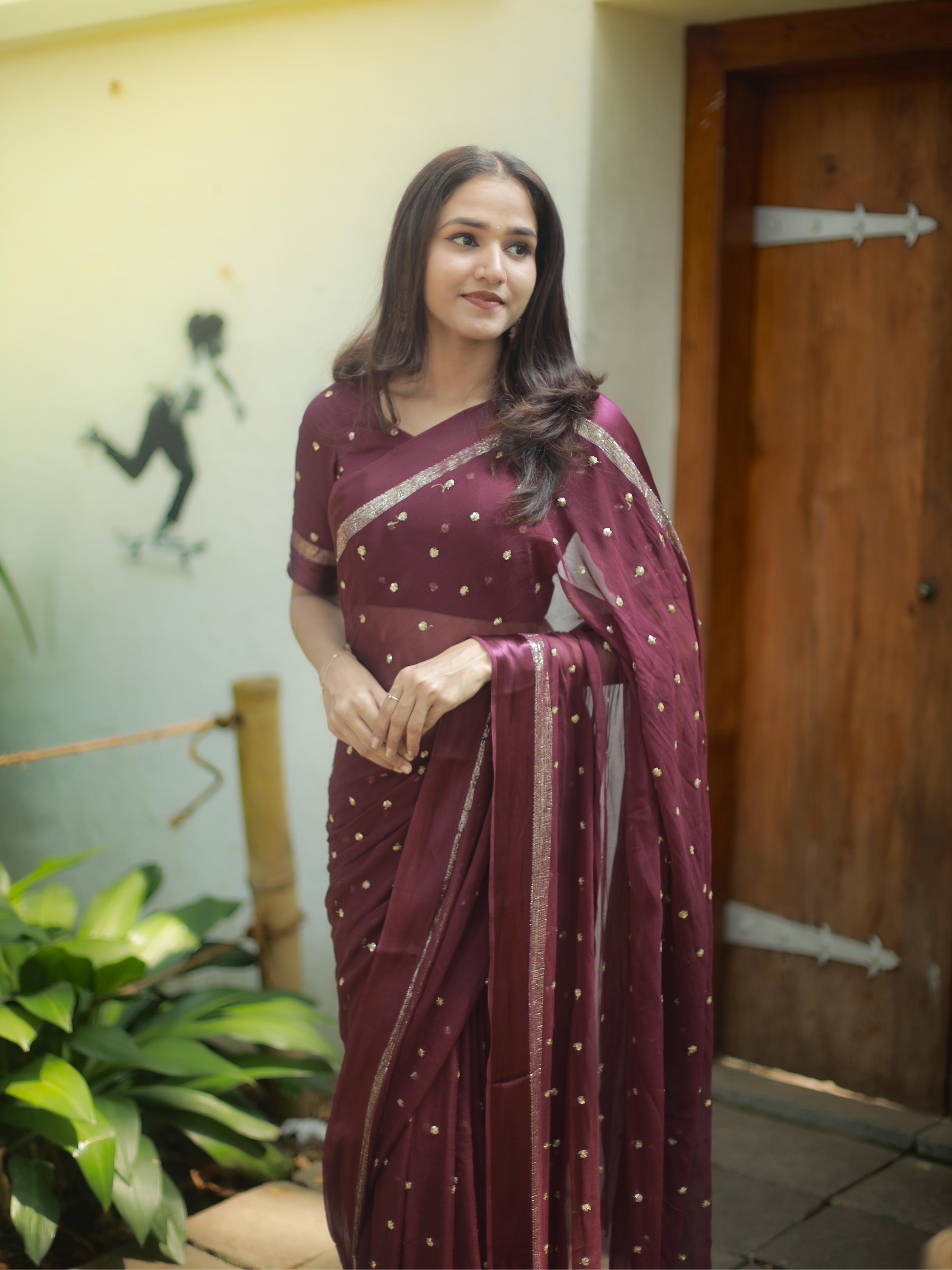 Most Trending Viral Pure Viscose Georgette Festival Red Saree With Satin Border