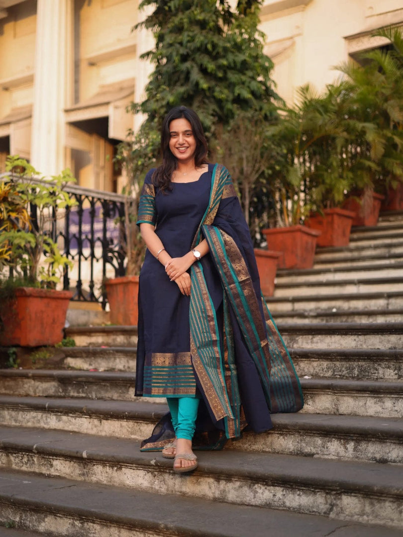 Beautiful Kanchi Cotton Suit Set With Jaquard Dupatta