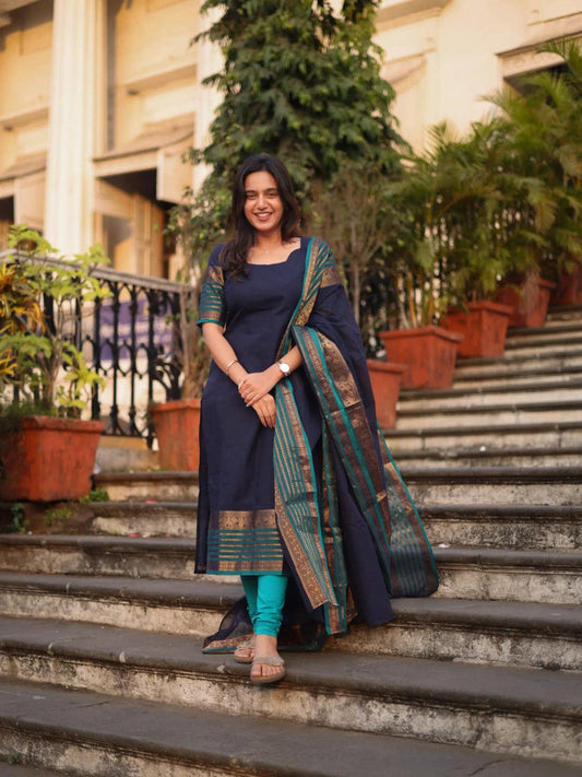 Beautiful Kanchi Cotton Suit Set With Jaquard Dupatta