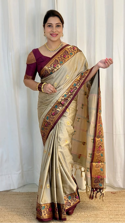 Luxurious Cotton Silk Paithani Silk Saree With Zari Weaving