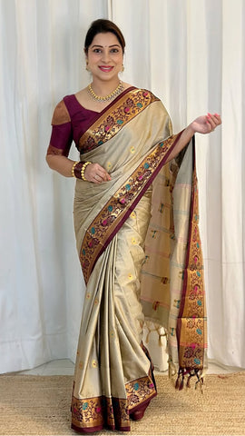 Luxurious Cotton Silk Paithani Silk Saree With Zari Weaving