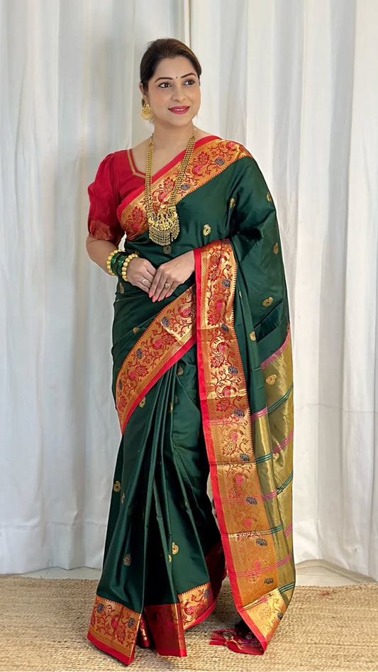 Luxurious Cotton Silk Paithani Silk Saree With Zari Weaving