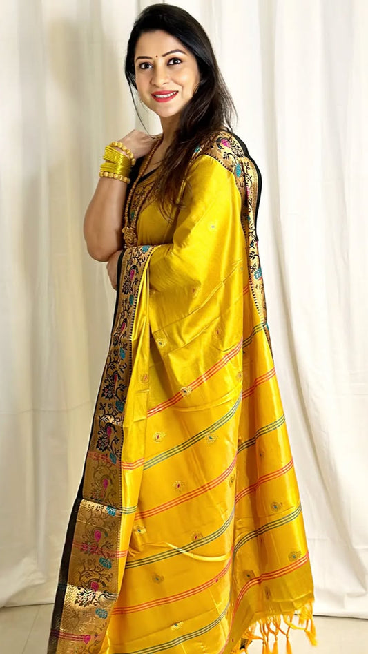 Luxurious Cotton Silk Paithani Silk Saree With Zari Weaving