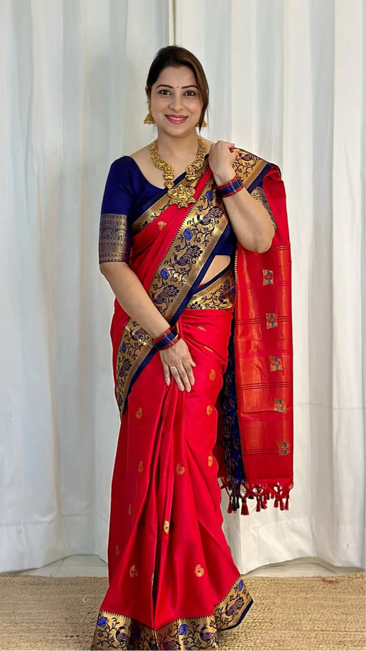 Luxurious Cotton Silk Paithani Silk Saree With Zari Weaving