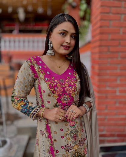 Most Charming Pure Muslin Cotton Suit Set With Plazo