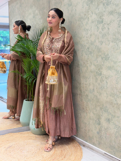 Gorgeous Mul Chanderi Suit Set With Banarasi Dupatta