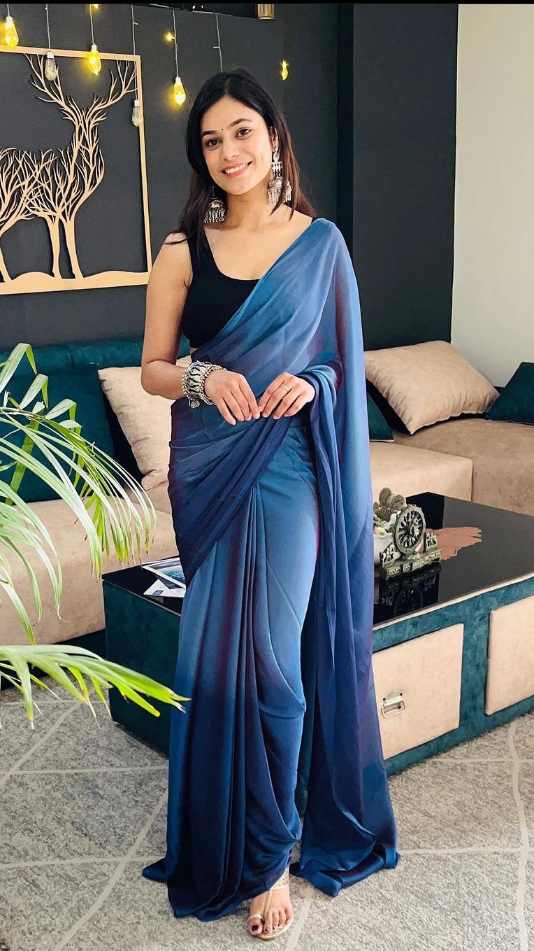 1-min Ready To Wear Saree In Premium Imported Silk With Blouse