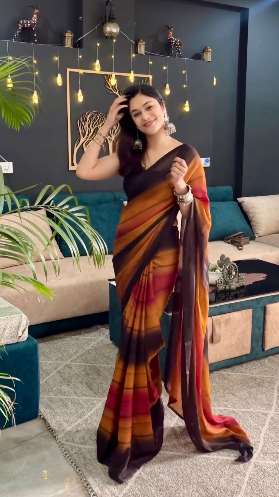 1- Min Ready To Wear Saree In Georgette Fabric With Important Zari Padding